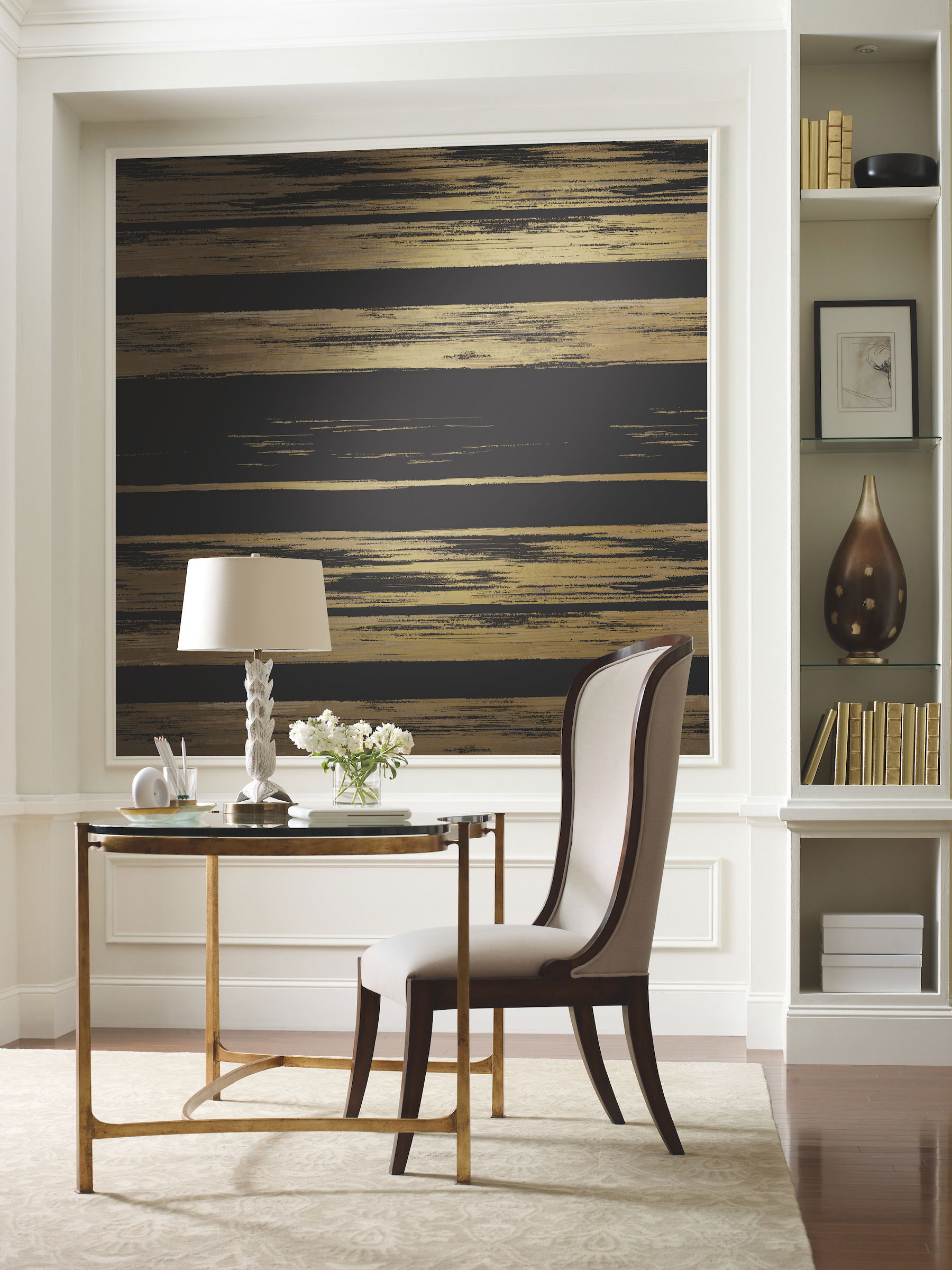 Horizontal Dry Brush Black & Gold Wallpaper, by York Wall, 27' length x 2'3" width x 0.02" depth View 3