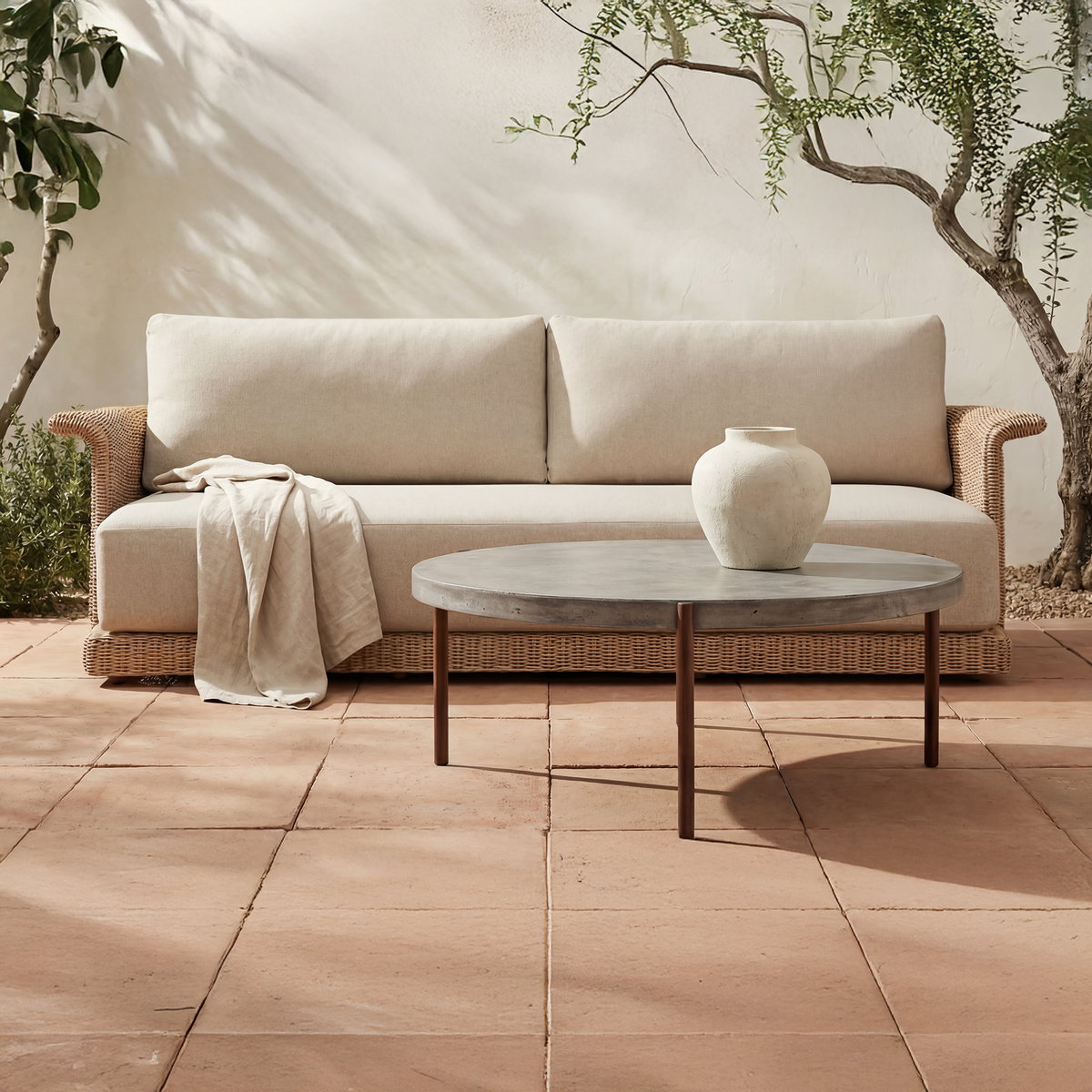 Meredith Outdoor Sofa Beige, Sofas & Sectional by Moe's Home, 90.55" width x 30" height x 38.43" depth View 6