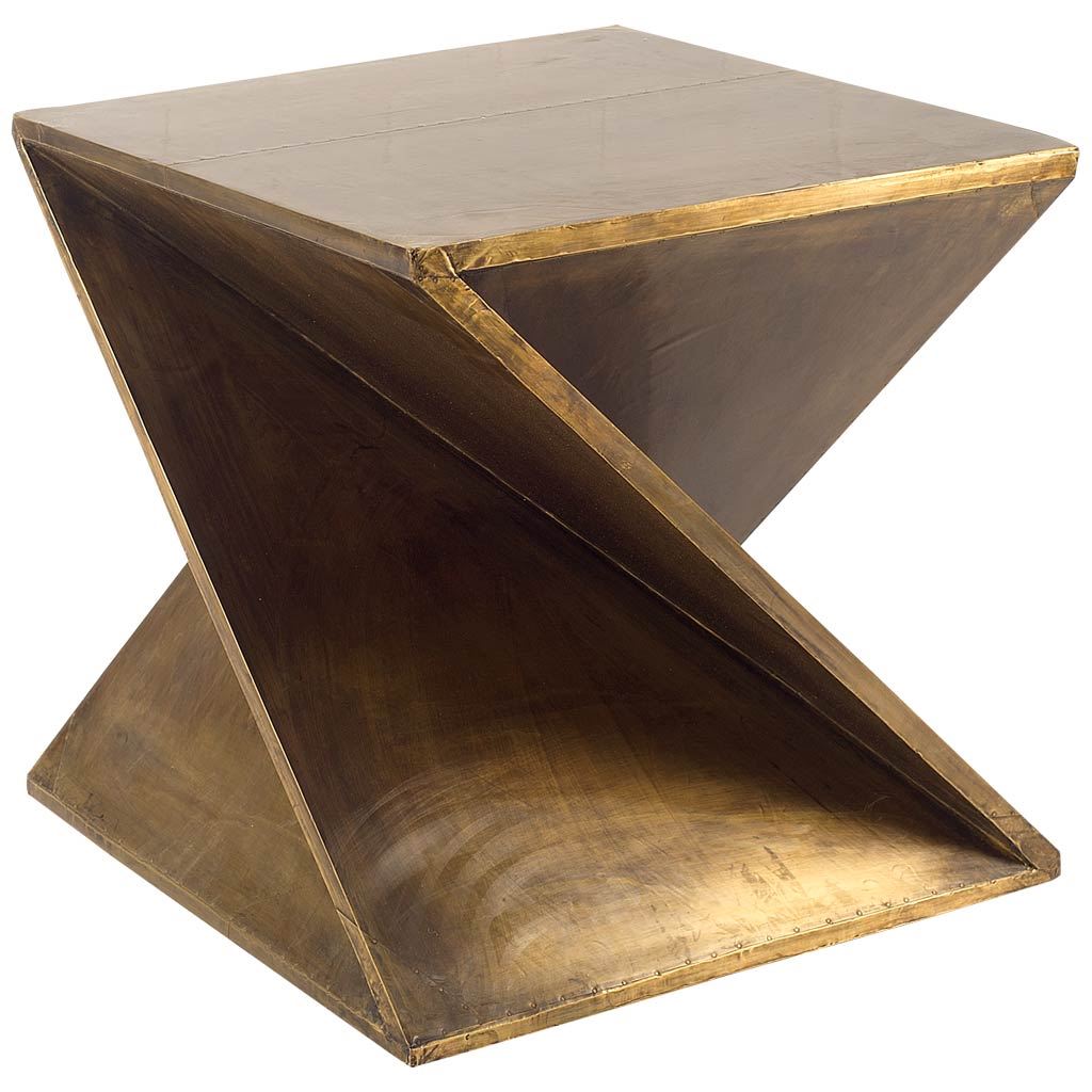 Zelda 20L x 20W Gold Metal-Cladded Z-Shaped Wooden Accent Table, Side & End Table by Mercana, 20" length x 20" width x 20.75" height View 1