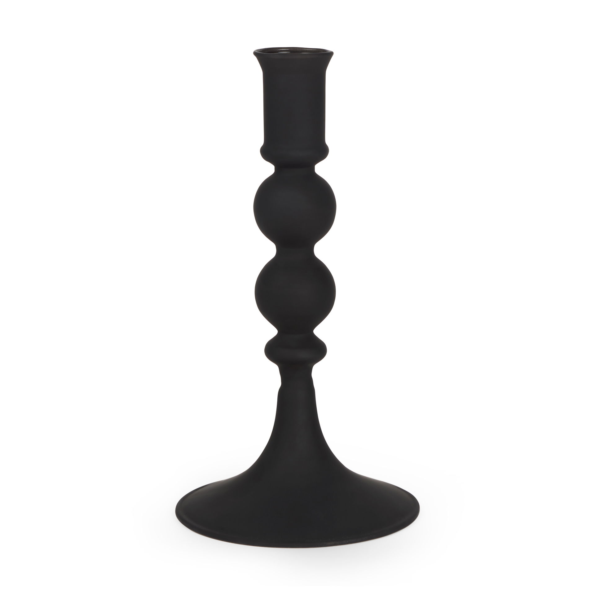 Haute Small Matte Black Blown Glass Candlestick, Candles & Candle Holder by Mercana, 4.02" length x 4.02" width x 7.95" height View 1