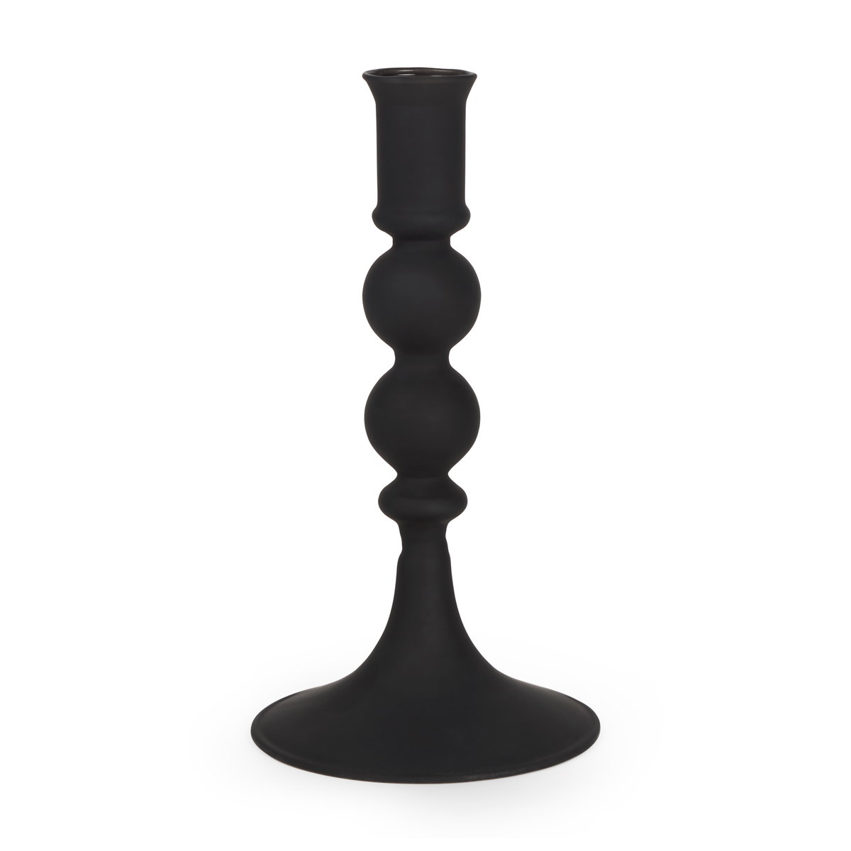 Haute Small Matte Black Blown Glass Candlestick, Candles & Candle Holder by Mercana, 4.02" length x 4.02" width x 7.95" height View 1