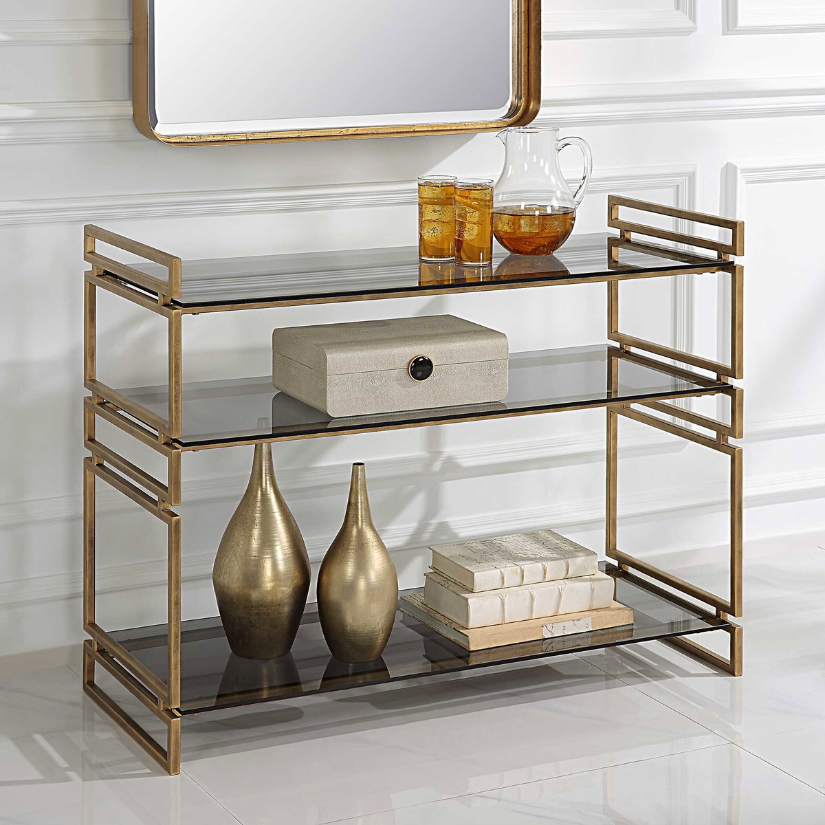 Stacked Up Gray Glass Console Table, by Uttermost, 40.25" width x 32.5" height x 16" depth View 4