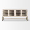 Arelius 70L x 18W x 32H White Wood with Gold Metal Base 4 Door Glass Cabinet Sideboard thumbnail 3