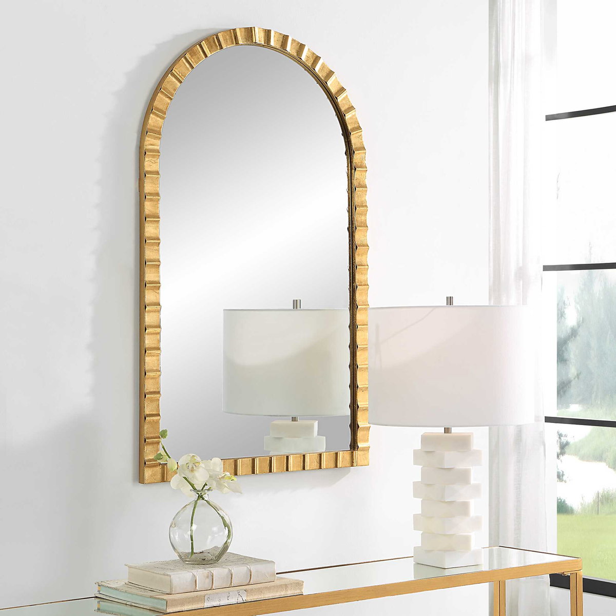 Dandridge Gold Arch Mirror, by Uttermost, 24" width x 38.75" height x 1.13" depth View 2