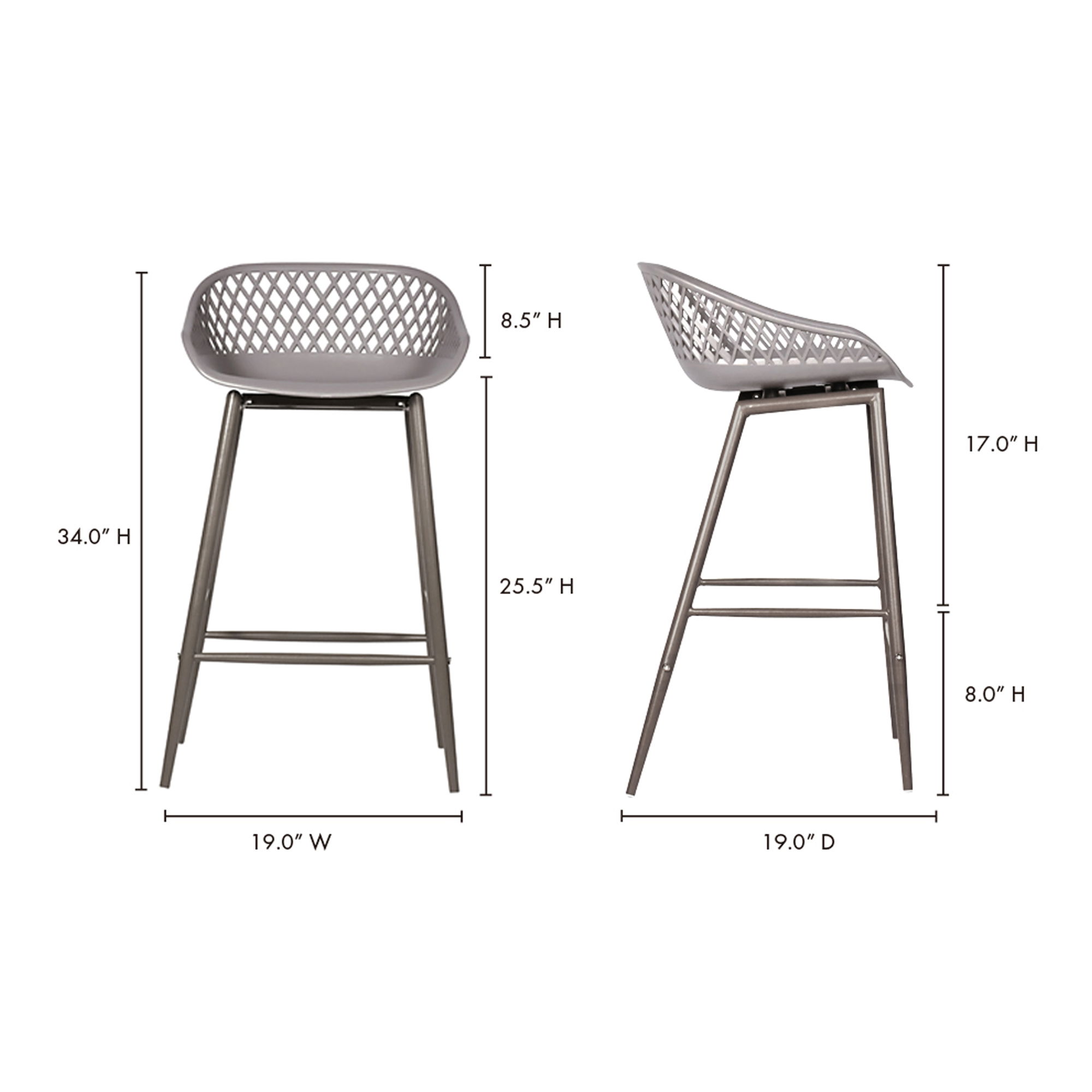 Piazza Outdoor Counter Stool Grey - Set Of Two, Counter & Bar Stool by Moe's Home, 19" width x 34" height x 19" depth View 8