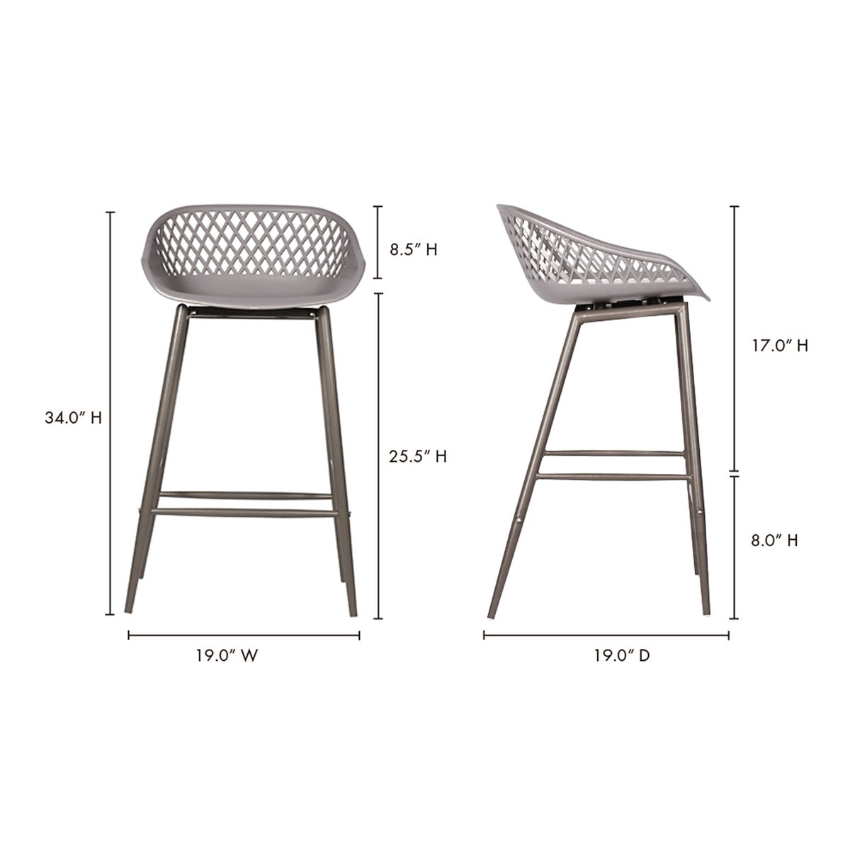 Piazza Outdoor Counter Stool Grey - Set Of Two, Outdoor Chair by Moe's Home, 1'7" width x 2'10" height x 1'7" depth View 9