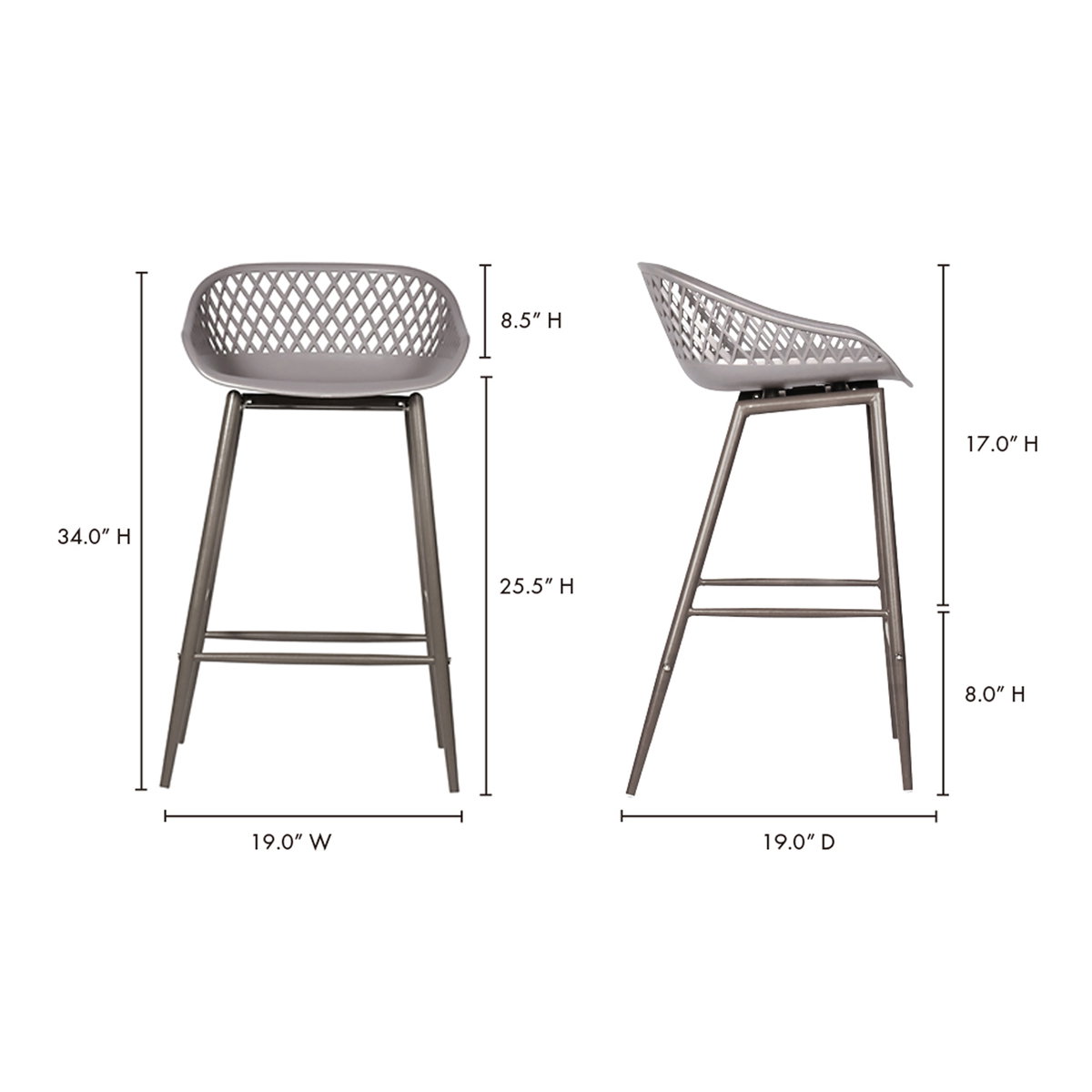 Piazza Outdoor Counter Stool Grey - Set Of Two, Outdoor Chair by Moe's Home, 1'7" width x 2'10" height x 1'7" depth View 9
