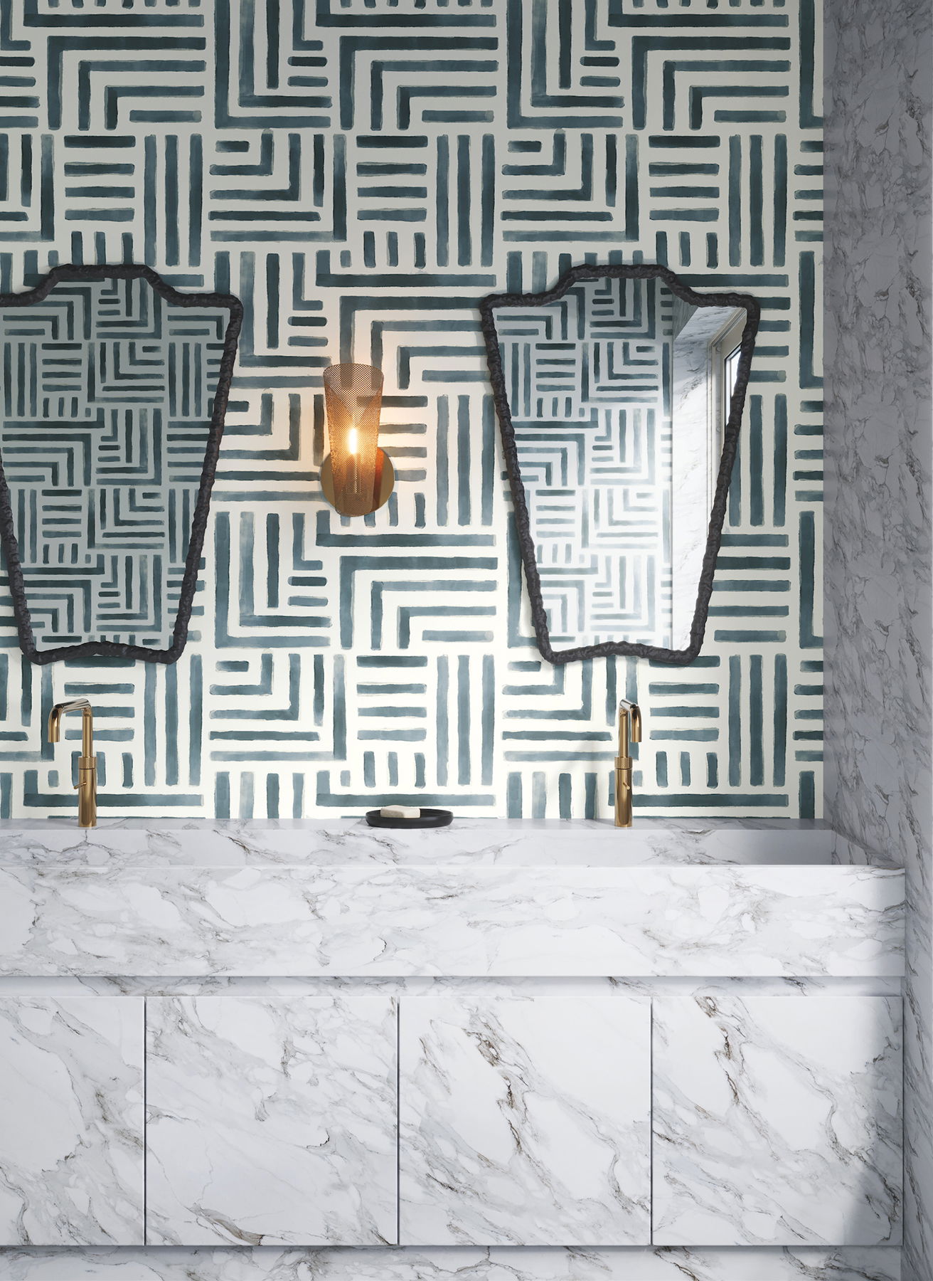 Painterly Labyrinth Aqua Wallpaper large image 