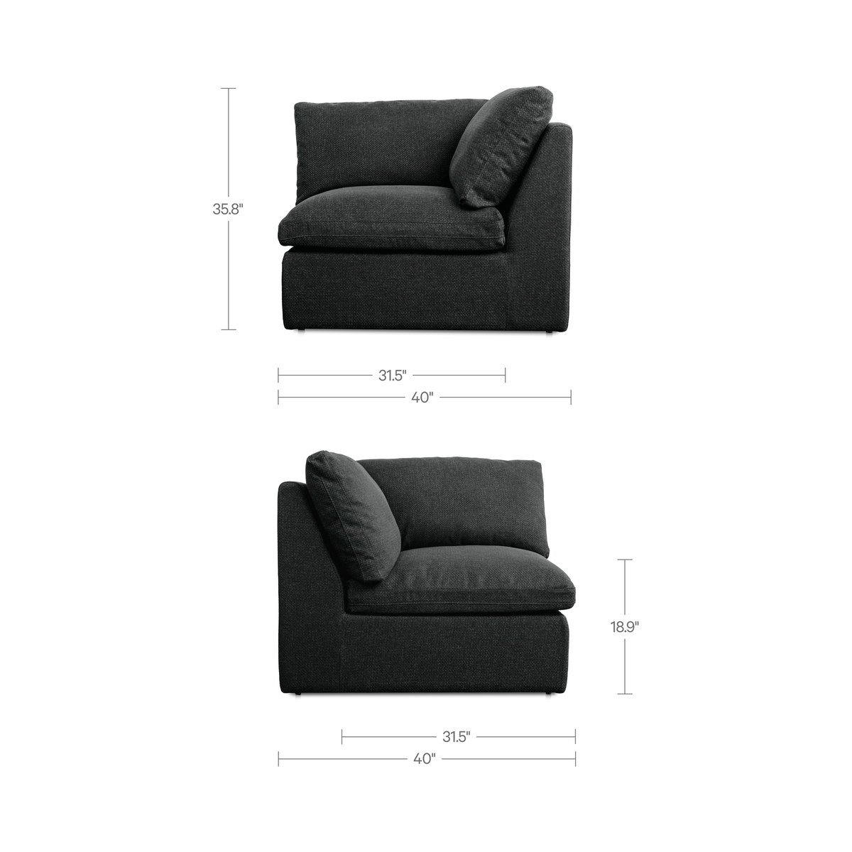 Miles Outdoor Corner Speckled Charcoal, Sectional Sofa by Moe's Home, 40" width x 35.8" height x 40" depth View 9
