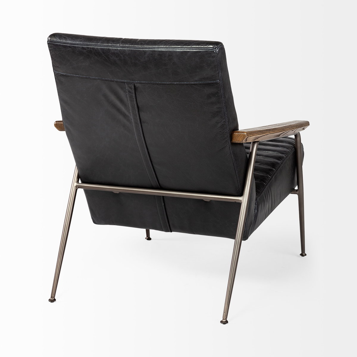 Grosjean Black Leather Wrap Metal Frame Accent Chair, by Mercana, 27.56" length x 37.01" width x 34.65" height View 9