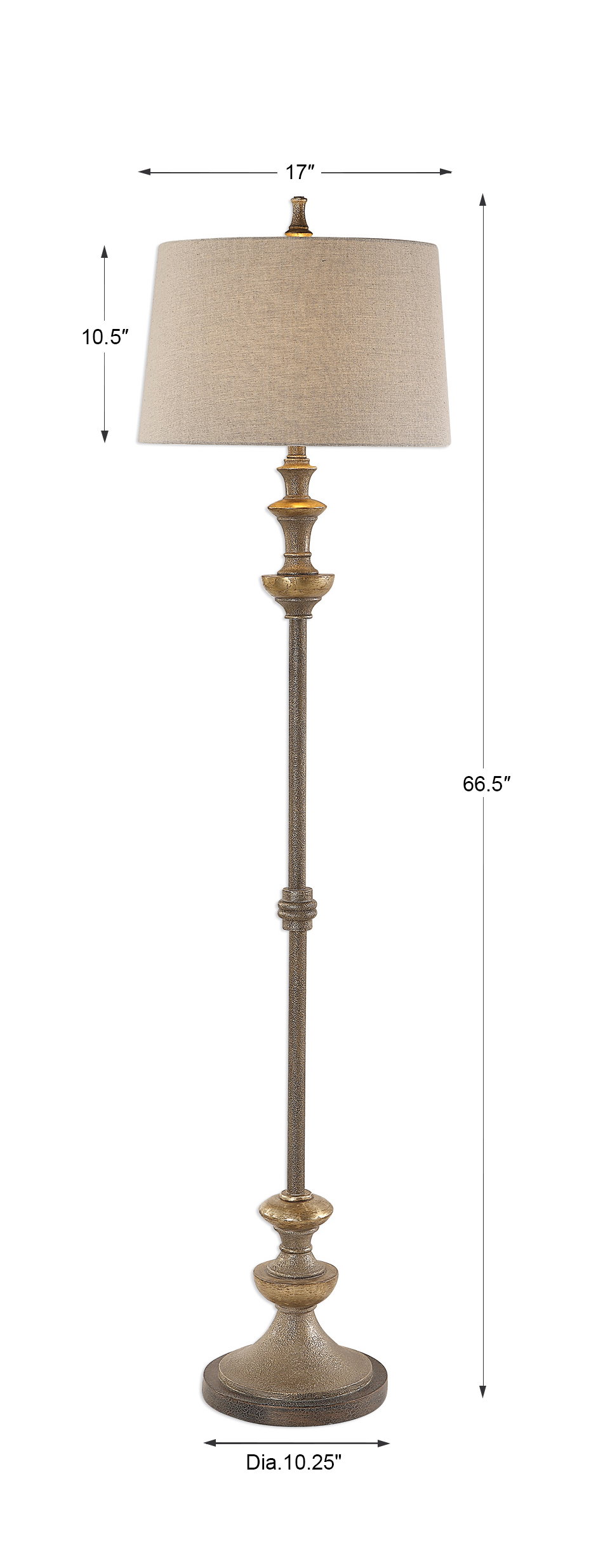 Vetralla Silver Bronze Floor Lamp, by Uttermost, 17" width x 66.5" height x 17" depth View 3