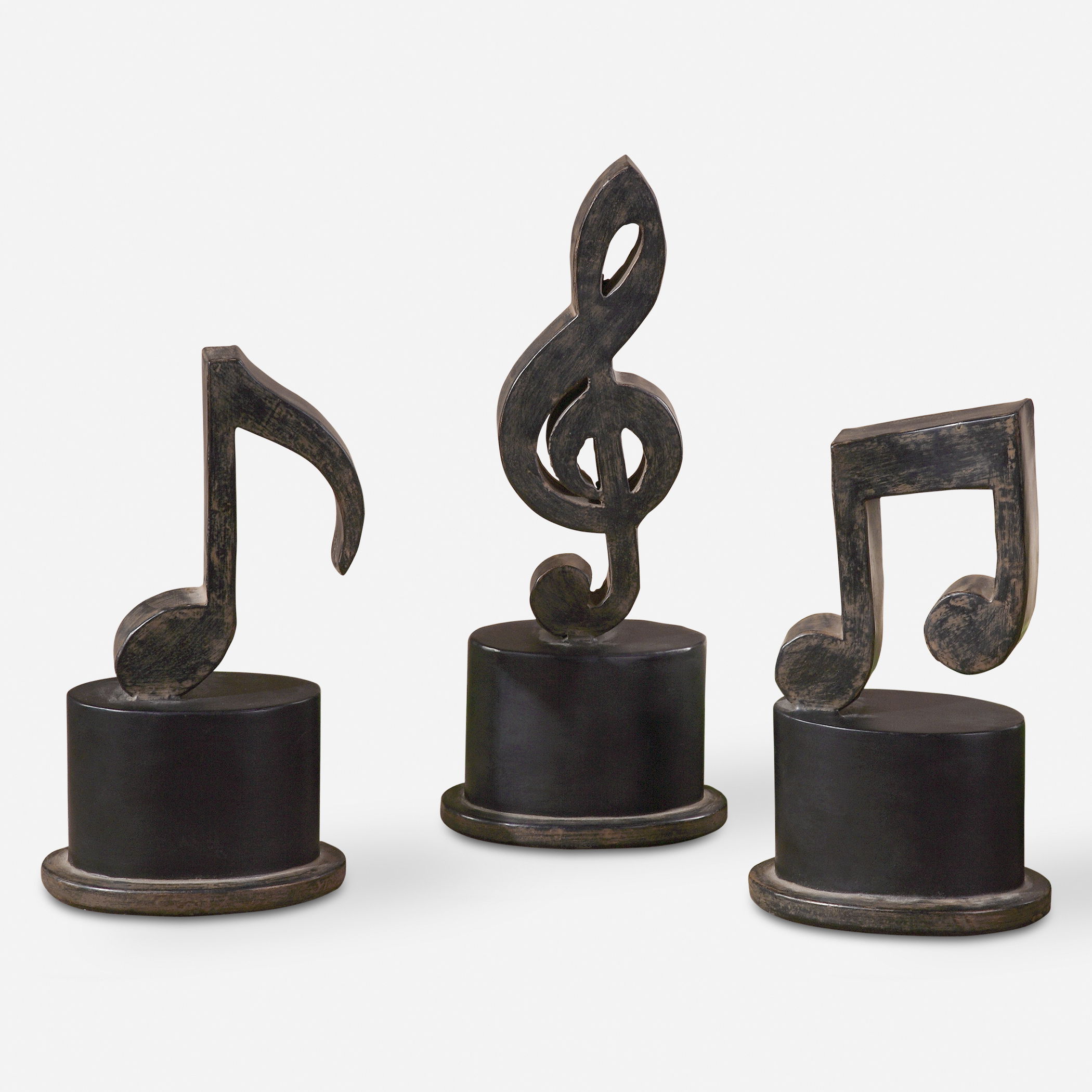 Music Notes Metal Figurines Set/3, Decorative by Uttermost, 4.75" width x 11.75" height x 3.25" depth View 1