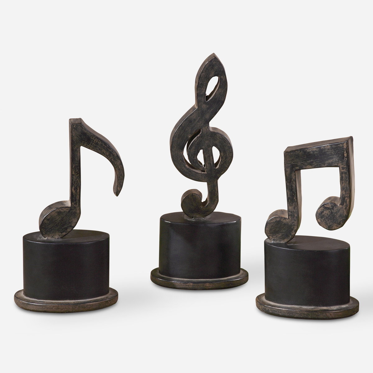 Music Notes Metal Figurines Set/3, Figurines & Statue by Uttermost, 4.75" width x 11.75" height x 3.25" depth View 1