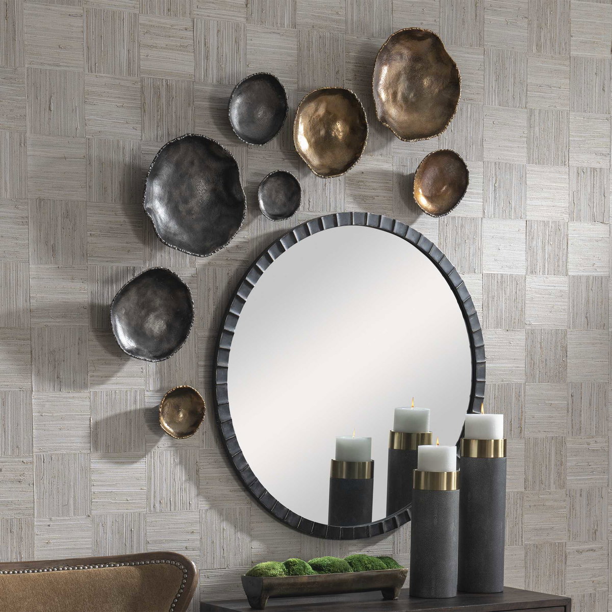 Lucky Coins Nickel Wall Decor Set/4, Sculptural Wall Art by Uttermost, 11" width x 11" height x 2.5" depth View 4
