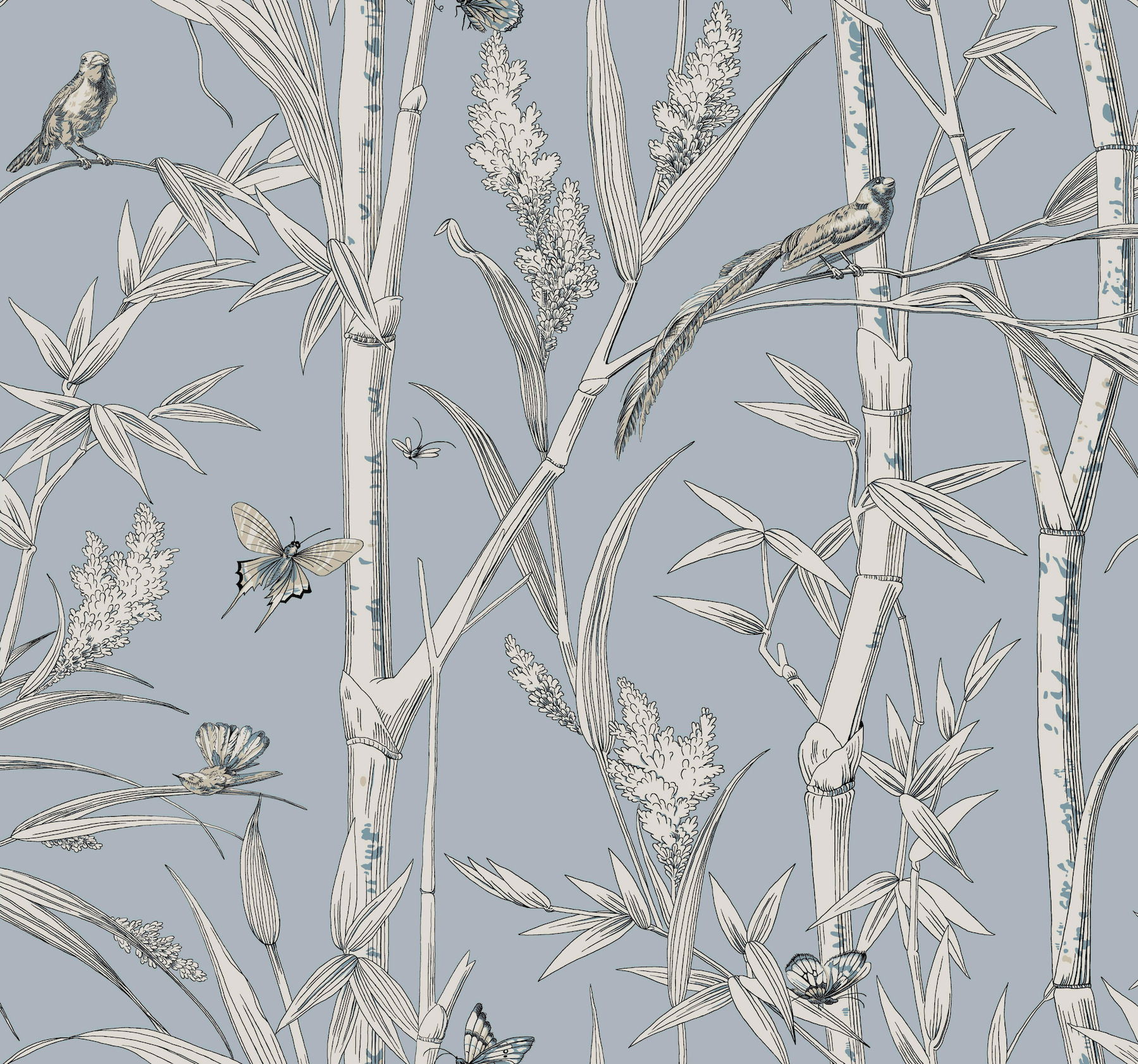 Bambou Toile Sky Blue Wallpaper, by York Wall, 27' length x 2'3" width x 0.02" depth View 1