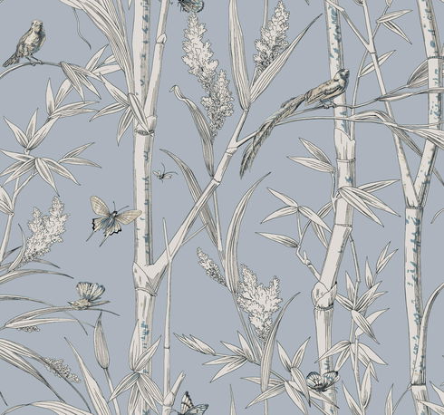 Bambou Toile Sky Blue Wallpaper