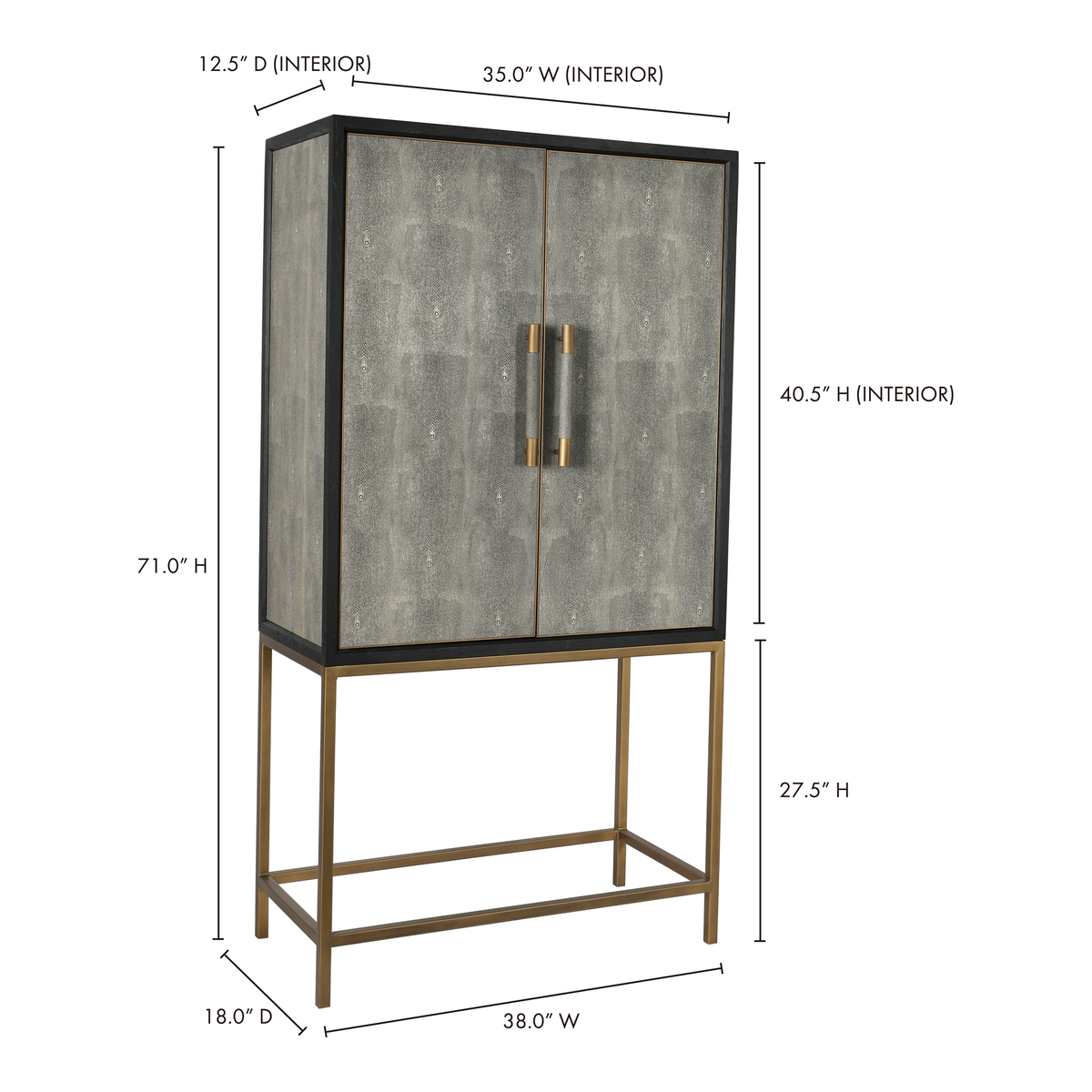 Mako Bar Cabinet Grey, Cabinets & Sideboard by Moe's Home, 38" width x 71" height x 18" depth View 12