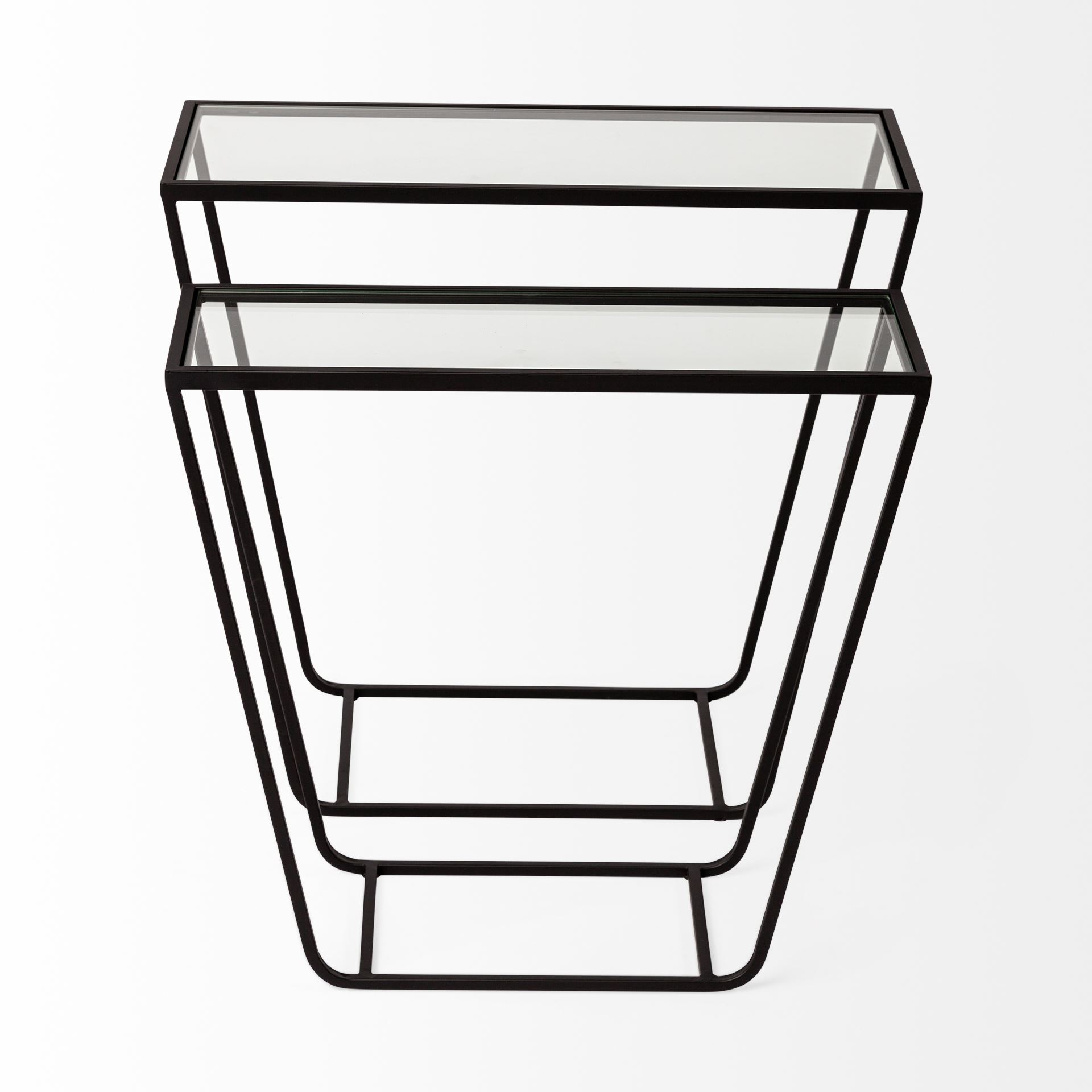 Arya (Set of 2) 24L x 10W Black Rectangular Glass Top Iron Frame Accent Table large image 