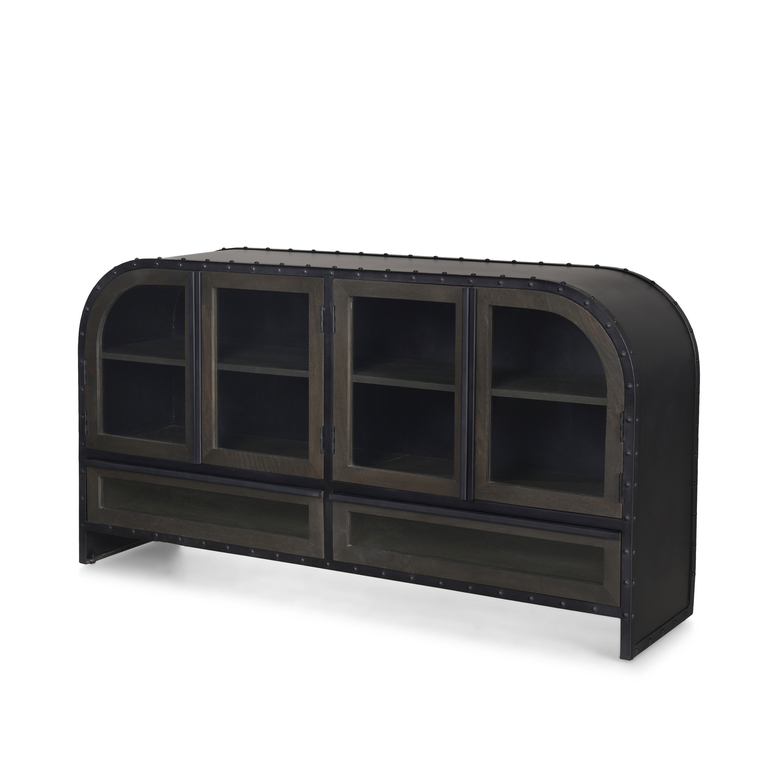 Gehry I 62.3x16.5 Black Metal Frame with Wood Accent 4 Cabinet Door Two Drawer Sideboard, Sideboards & Buffet by Mercana, 62.25" length x 16.5" width x 33.25" height View 1