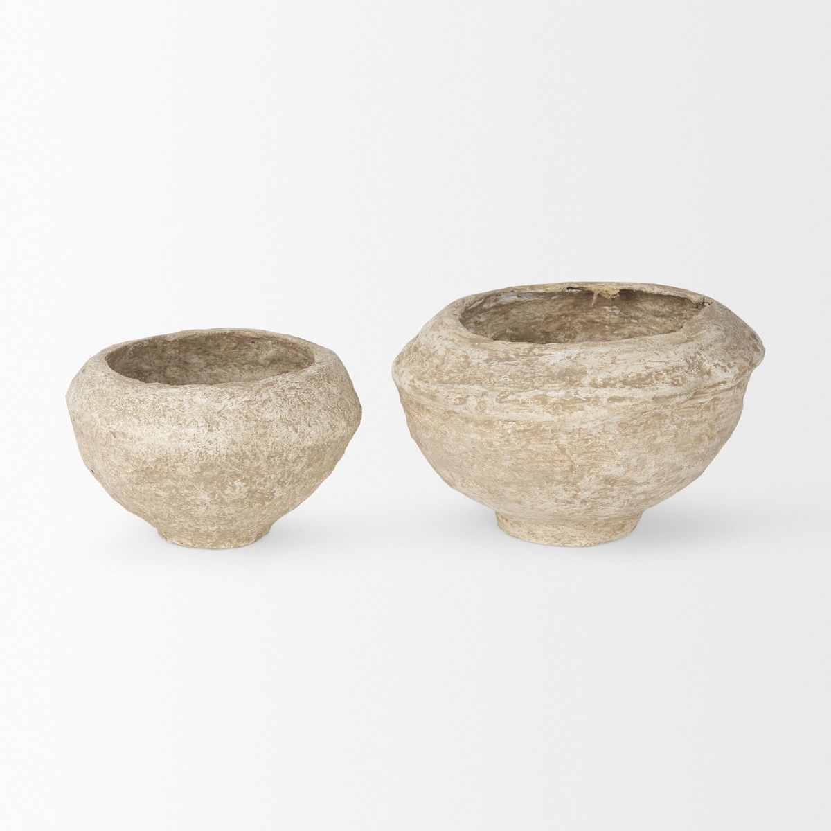 Sonu Set of 2 Beige Paper Mache Half-Pot Bowls, Decorative Bowl by Mercana, 12" length x 12" width x 8.5" height View 6
