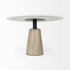 Maxwell 48L x 48W x 30H White Marble Round Top with Black Metal and Wood Pedestal Base Dining Table thumbnail 4