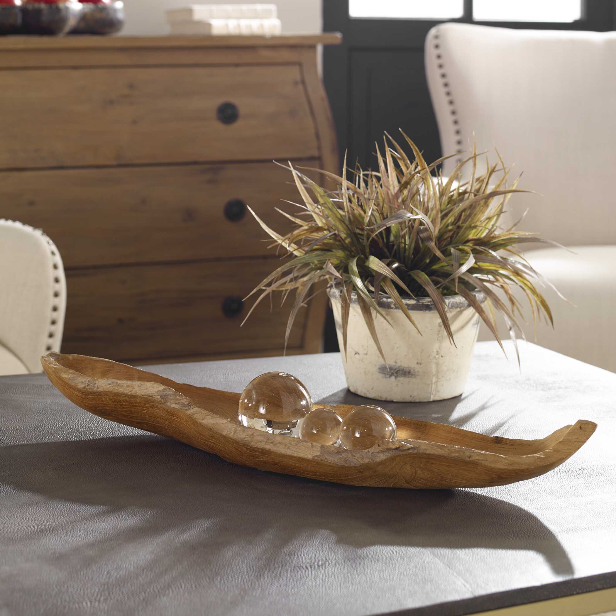 Teak Leaf Bowl, Decorative by Uttermost, 26.75" width x 4.75" height x 9.75" depth View 2