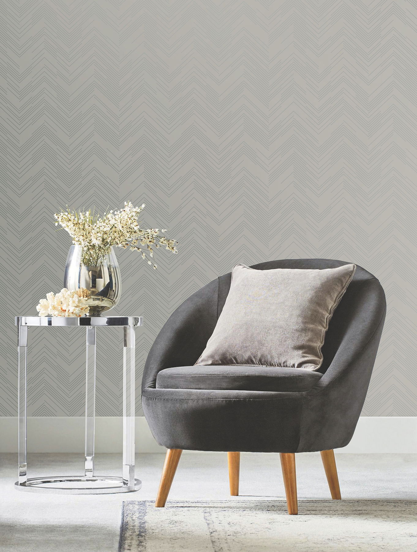 Polished Chevron Taupe & Silver Wallpaper large image 