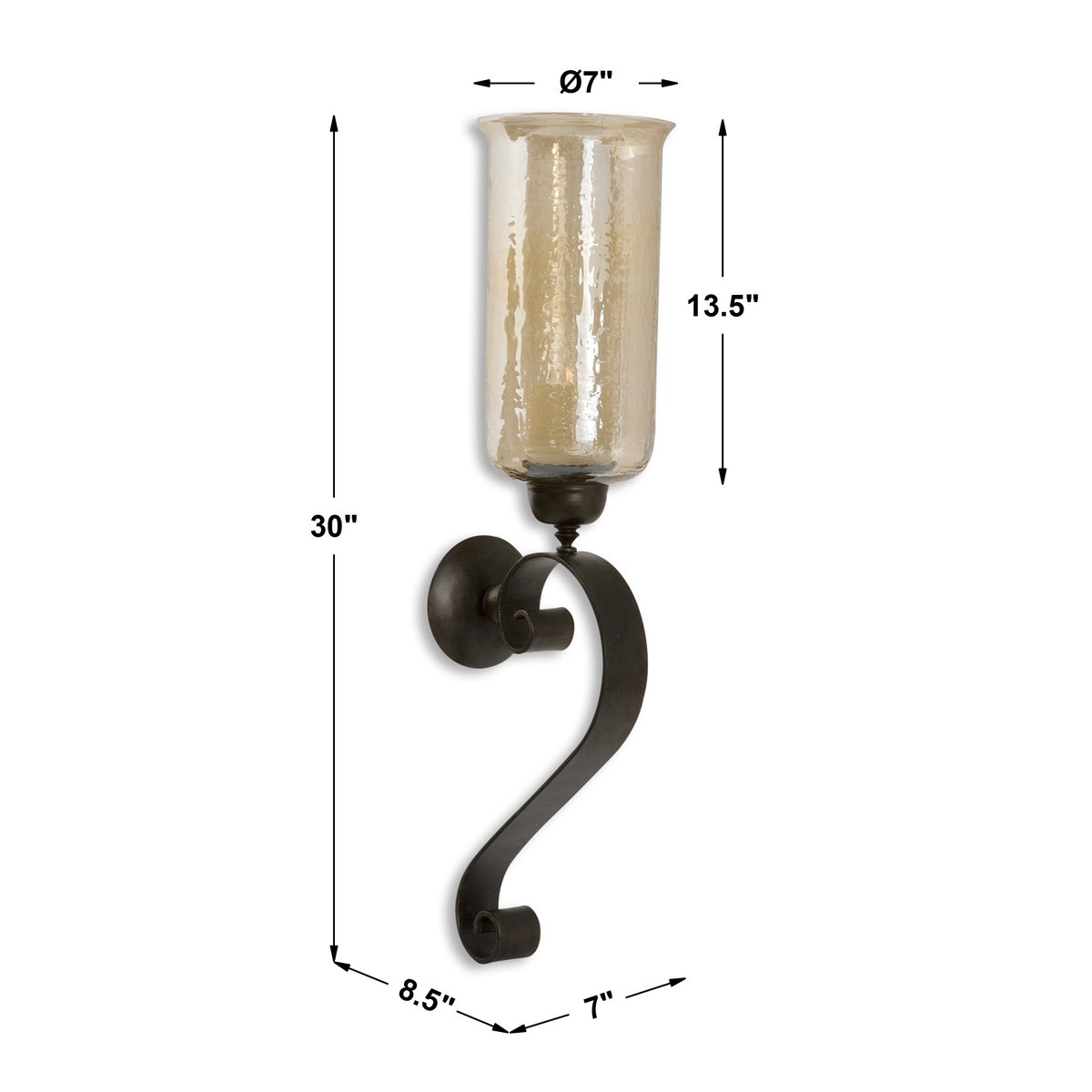 Joselyn Bronze Candle Wall Sconce, by Uttermost, 7" width x 30" height x 8.5" depth View 3