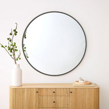 Online Designer Living Room Metal Frame Round Oversized Wall Mirror, Dark Bronze, 48" Diam