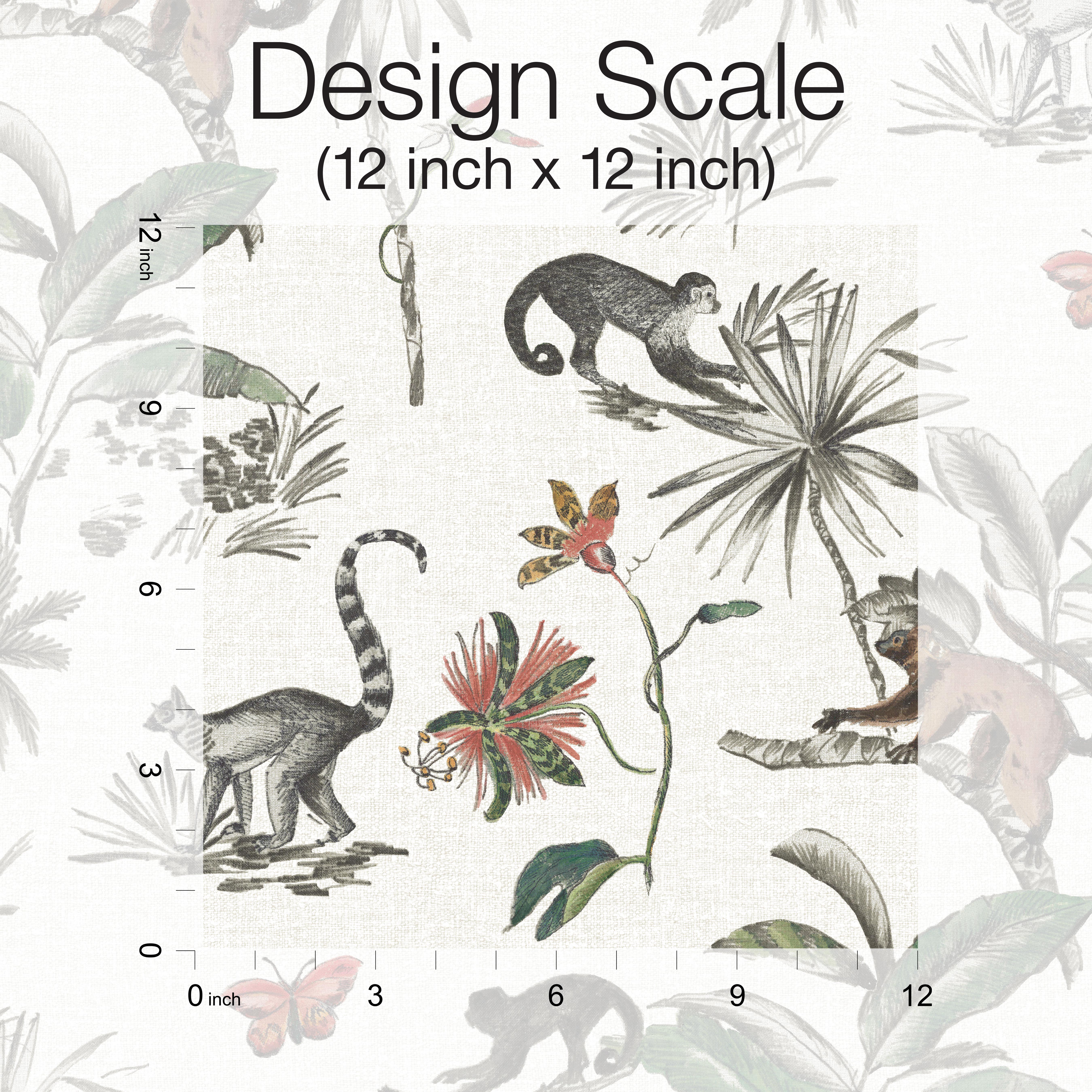 Botanicals & Lemurs White & Green Peel & Stick Wallpaper large image 