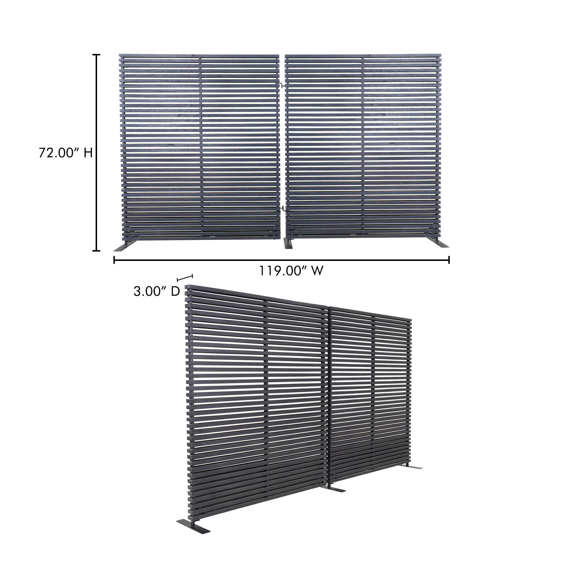 Damani Screen Black, Room Divider by Moe's Home, 119" width x 72" height x 3" depth View 5