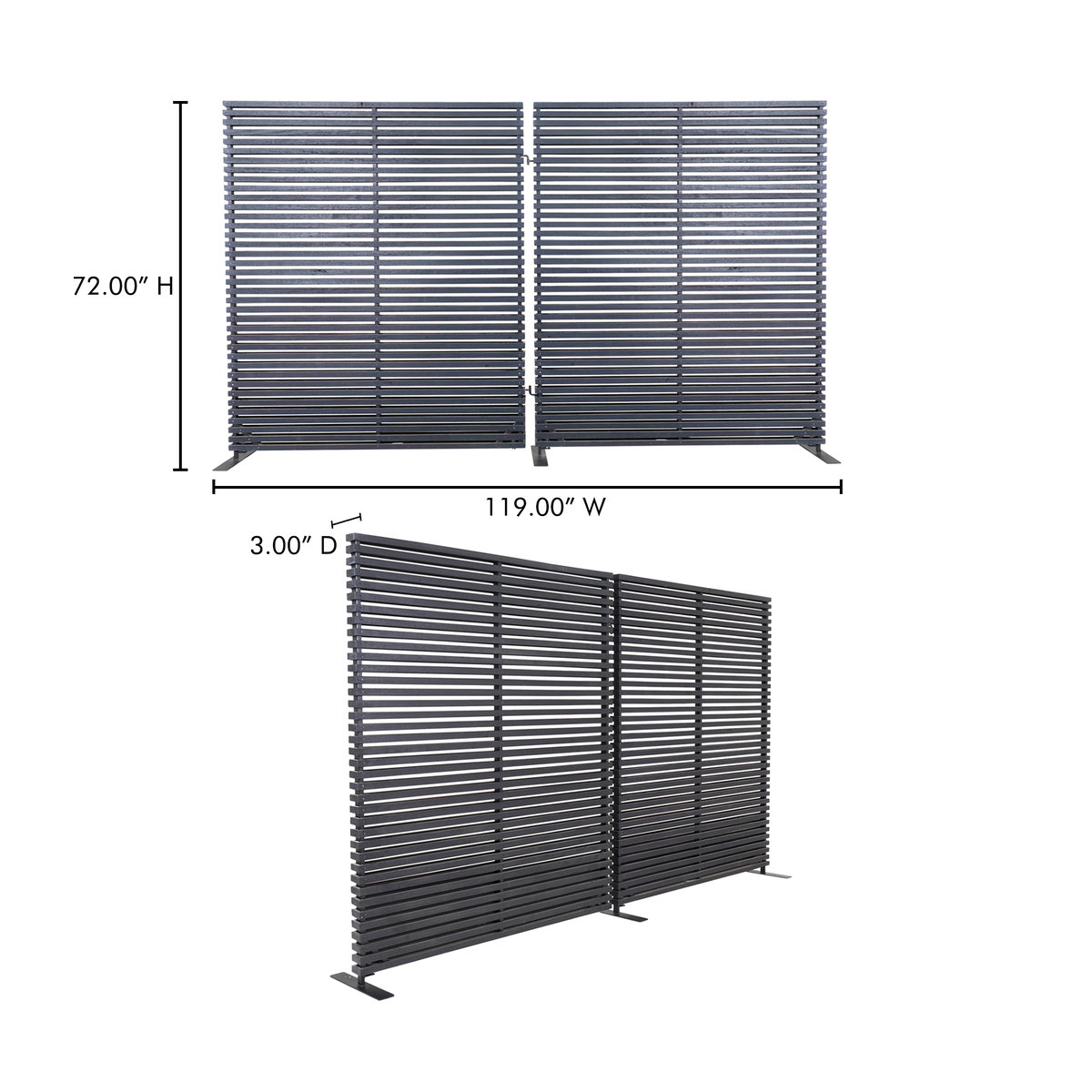 Damani Screen Black, Room Divider by Moe's Home, 119" width x 72" height x 3" depth View 6