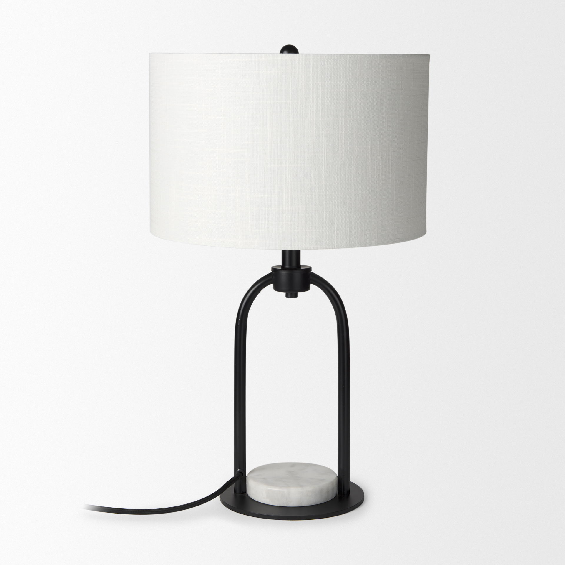Sarah  Arched Black Metal with Marble Cube and White Shade Table Lamp large image 