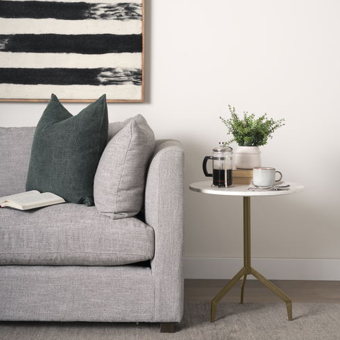 Serre Marble Top 3 Prong Gold Metal Base End Table