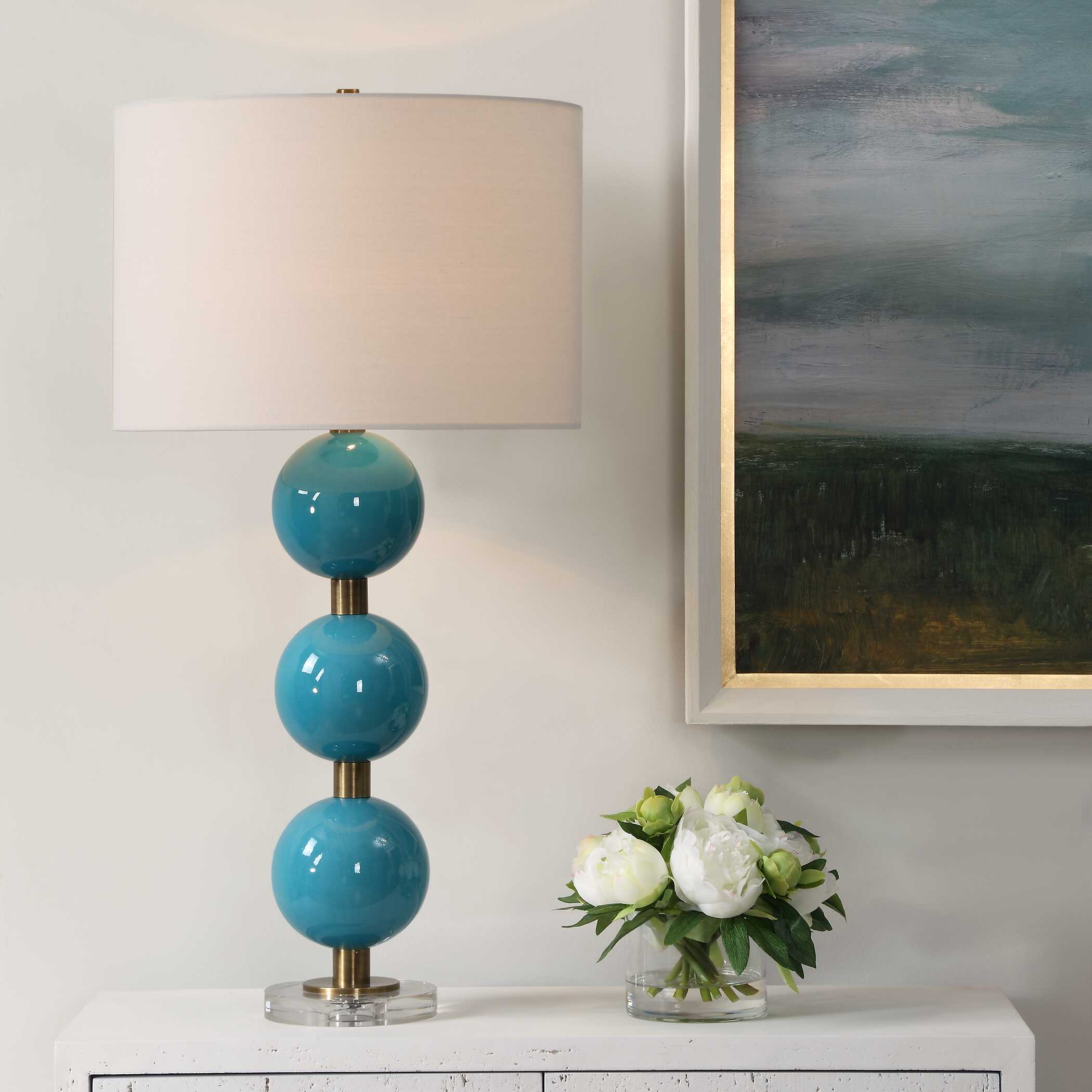 Palawan Blue Glaze Table Lamp, by Uttermost, 17" width x 31.25" height x 17" depth View 2