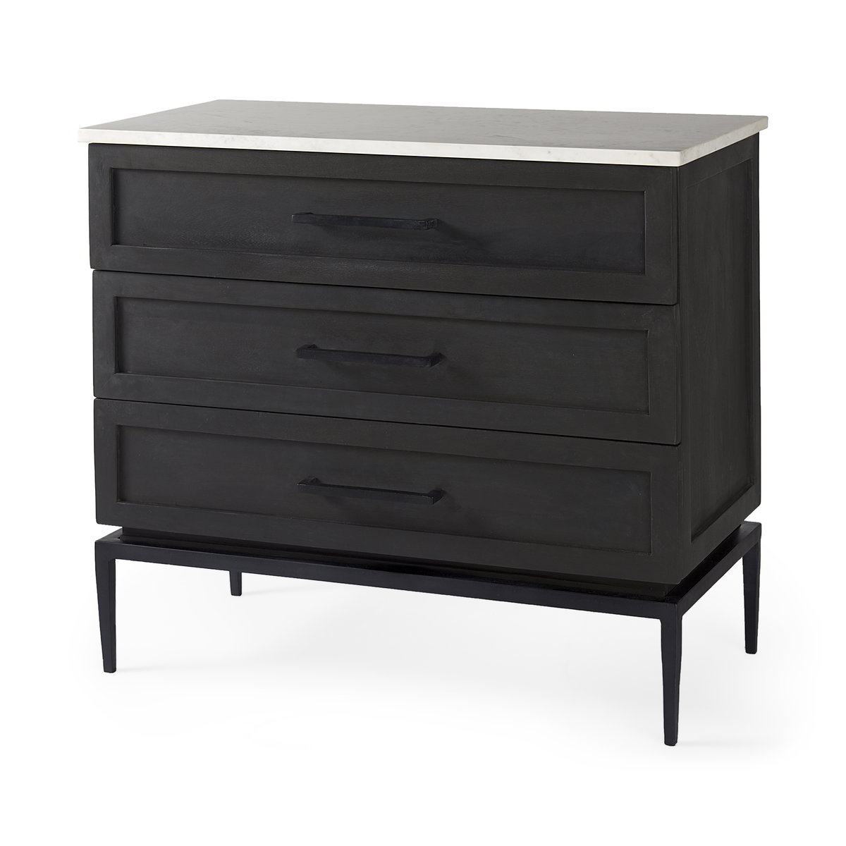 Divina Black-Brown Wood with White Marble Top and Black Metal Base Accent Cabinet, Cabinets & Chest by Mercana, 36" length x 18.5" width x 32" height View 1