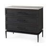 Divina Black-Brown Wood with White Marble Top and Black Metal Base Accent Cabinet, Cabinets & Chest by Mercana, 36" length x 18.5" width x 32" height thumbnail 1