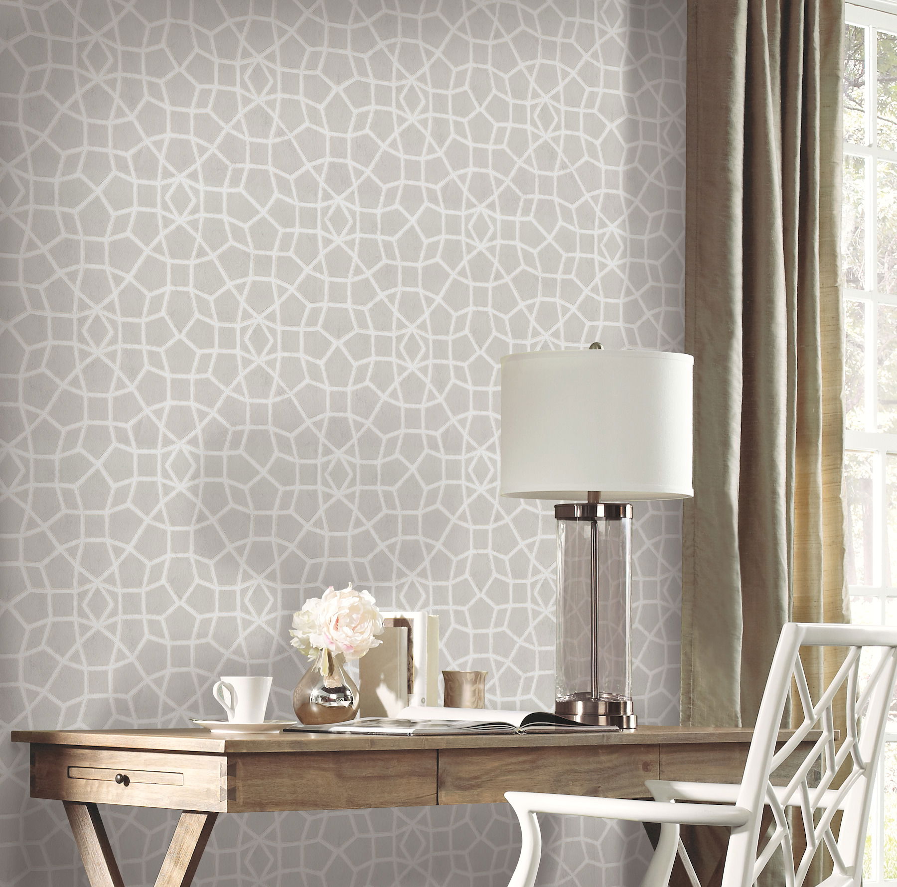 Sculptural Web Grey & Cream Wallpaper Sculptural Web Grey & Cream Wallpaper large image
