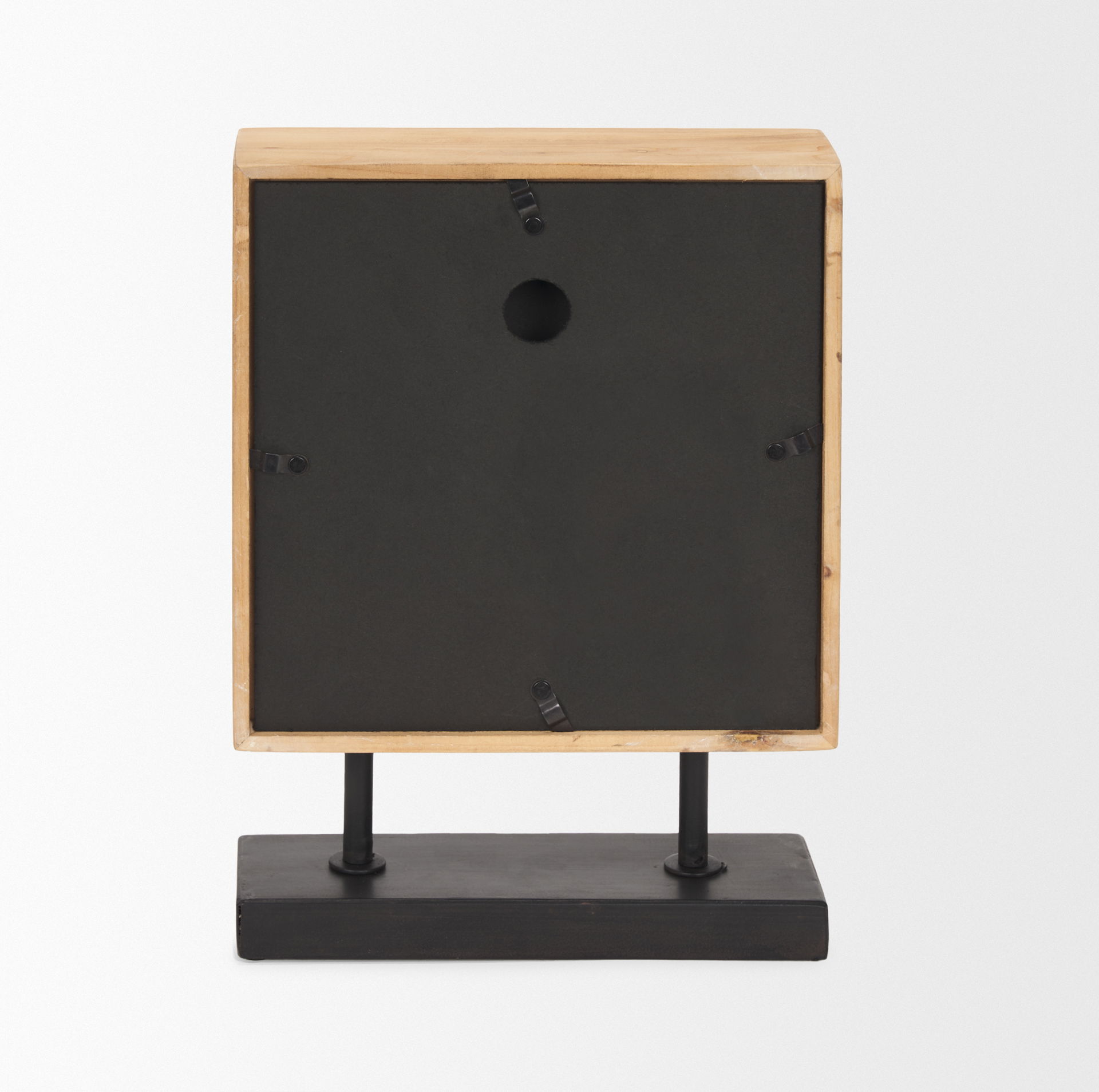 Renaya Light Brown Wood with Matte Black Metal Base Table Clock large image 