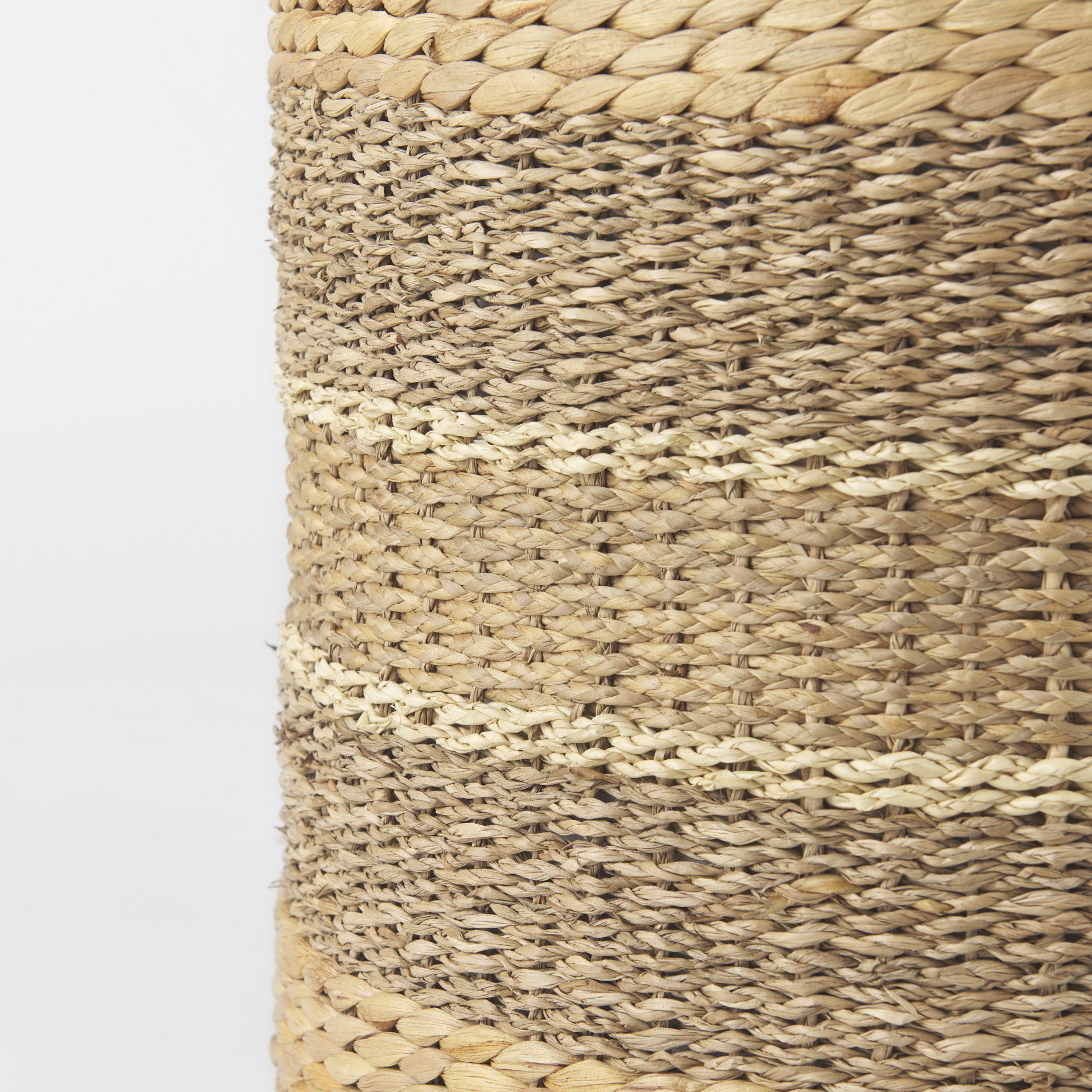 Maya  Light Brown with Medium Brown Stripes Seagrass Round Pouf, Ottoman by Mercana, 17.72" length x 17.72" width x 17.72" height View 6