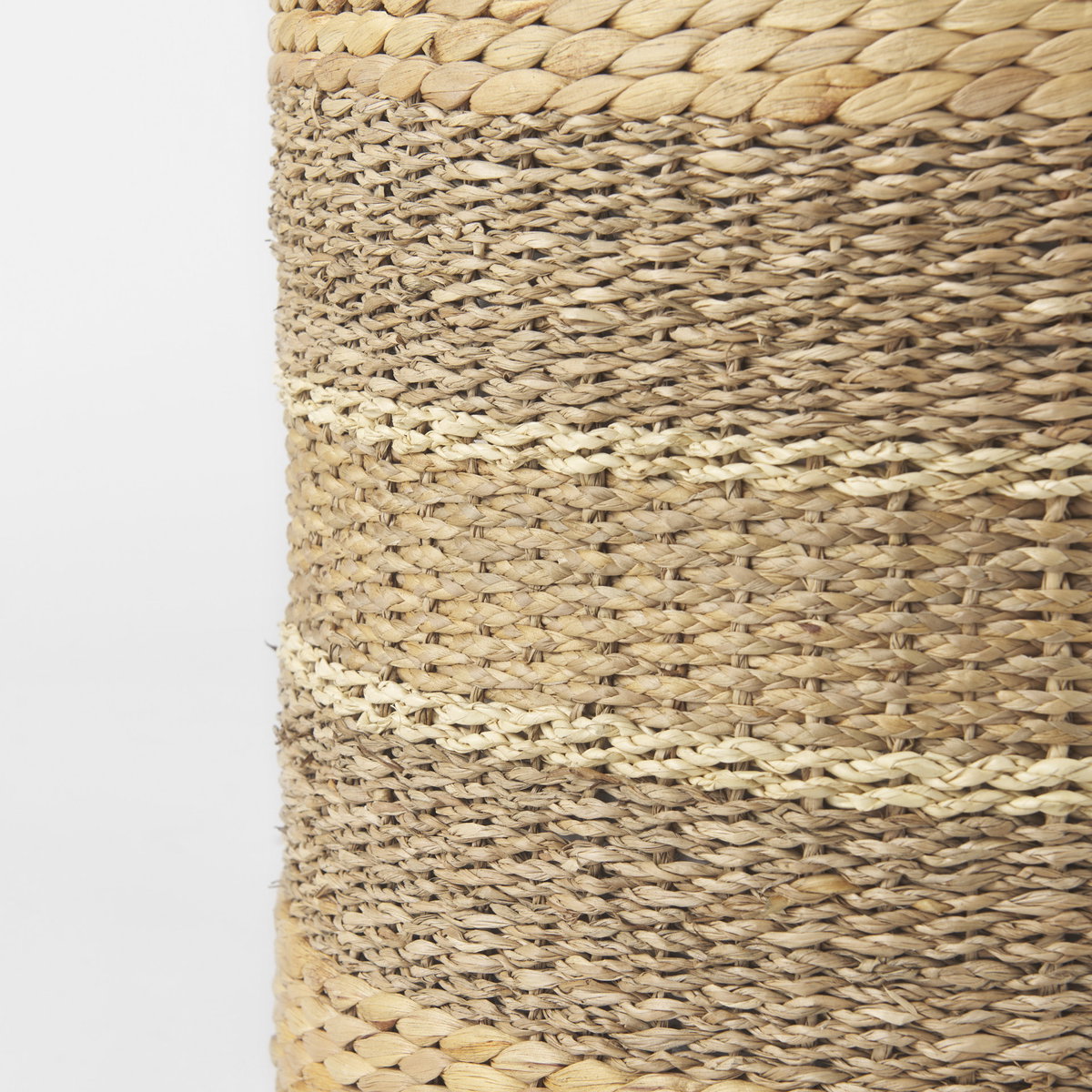 Maya  Light Brown with Medium Brown Stripes Seagrass Round Pouf, Ottoman by Mercana, 17.72" length x 17.72" width x 17.72" height View 6