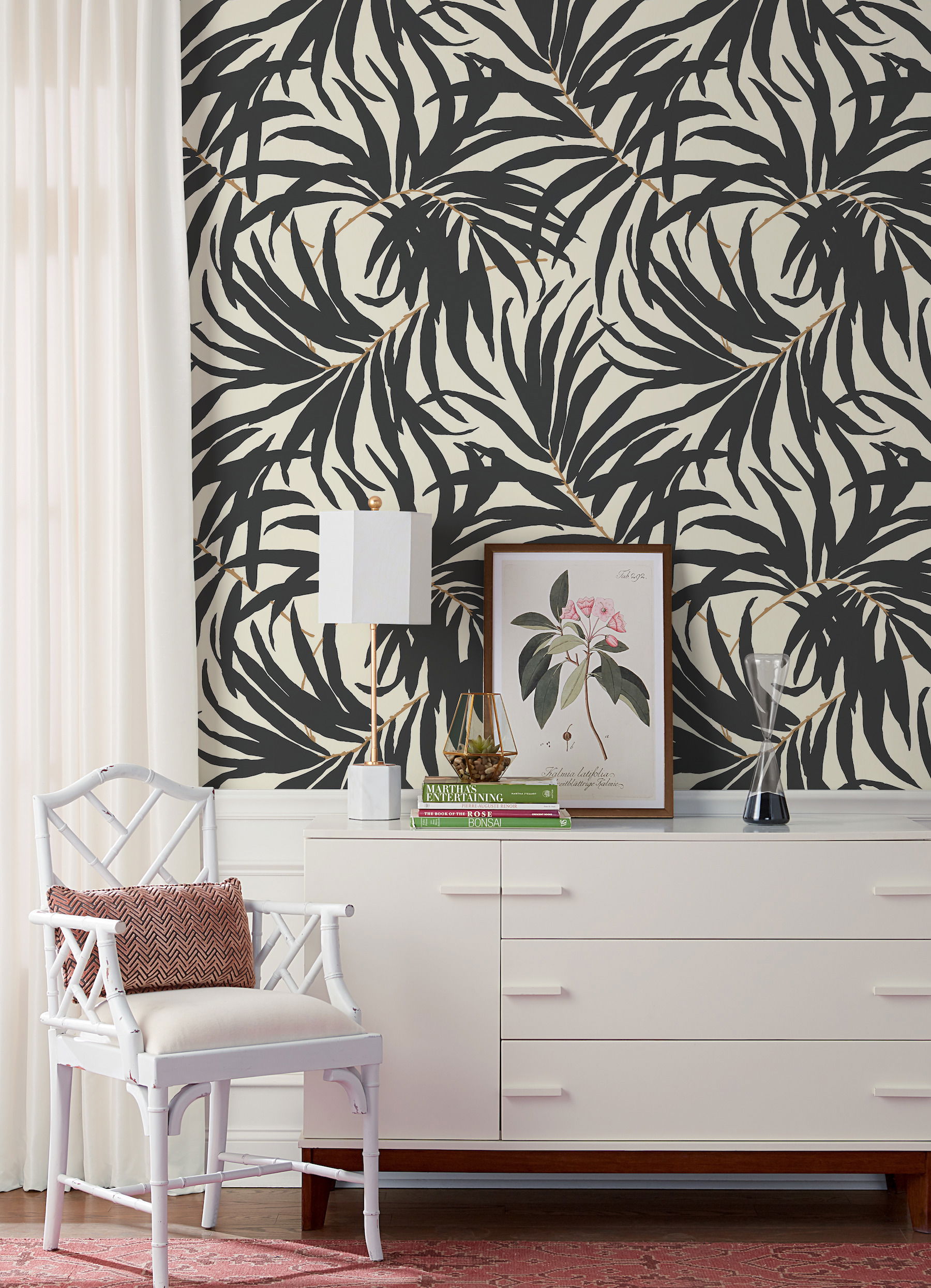 Bali Leaves Off White & Dark Grey Wallpaper large image 