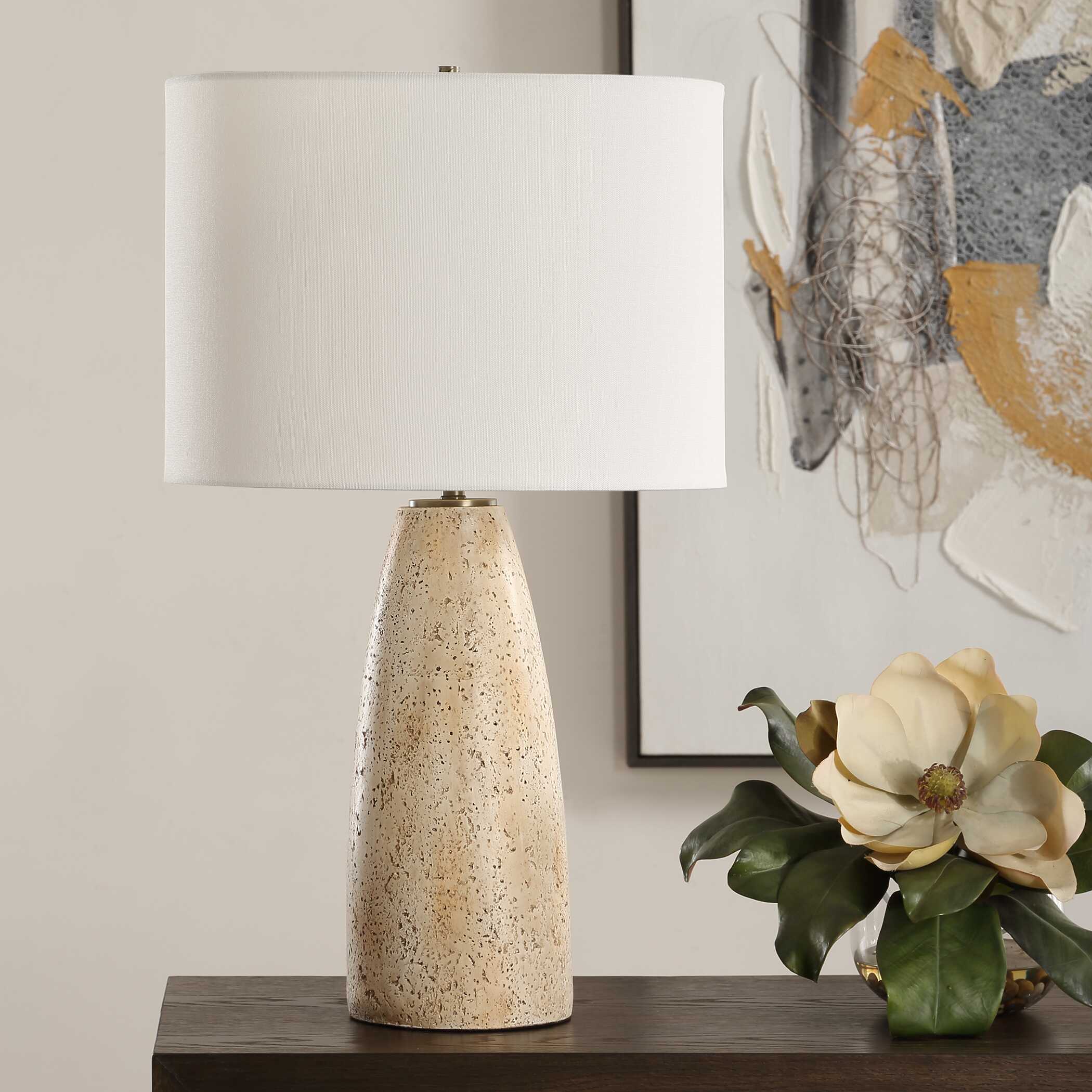 Maury Travertine Table Lamp, by Uttermost, 15.5" width x 26.5" height x 15.5" depth View 4