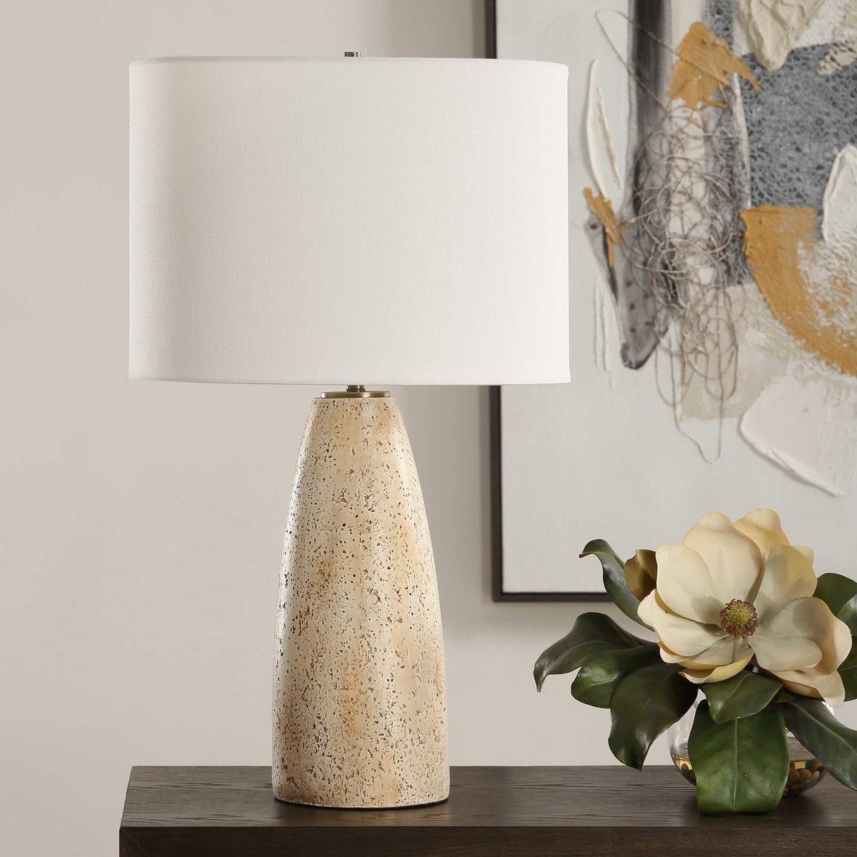 Maury Travertine Table Lamp, by Uttermost, 15.5" width x 26.5" height x 15.5" depth View 4