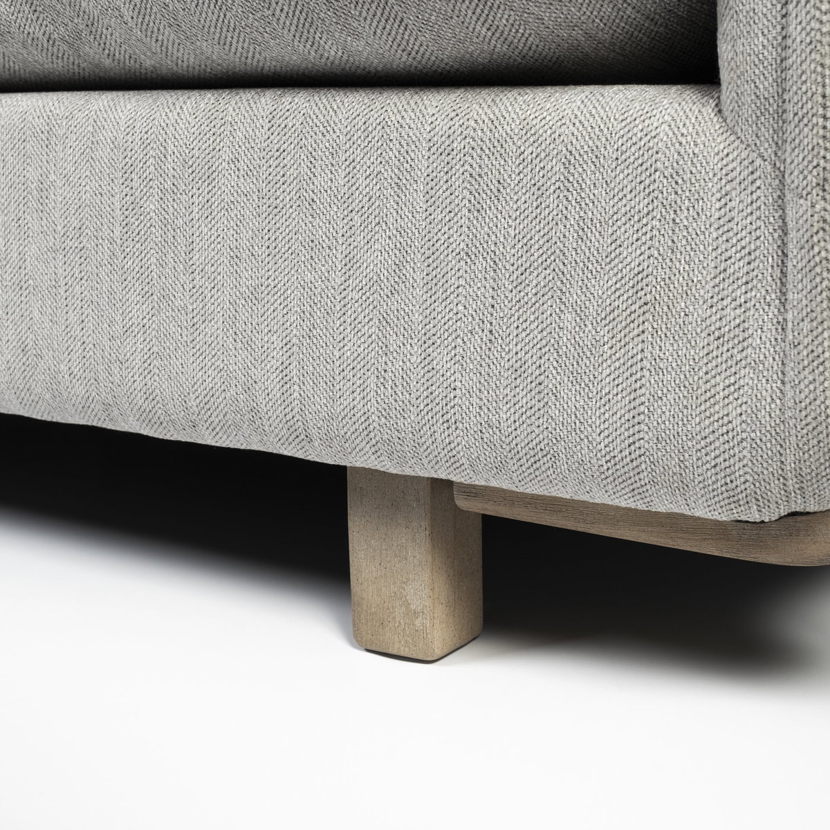 Roy II Frost Gray Upholstered and Brown Wood Frame Arm Chair, Accent Chair by Mercana, 43.31" length x 41.73" width x 33.07" height View 12