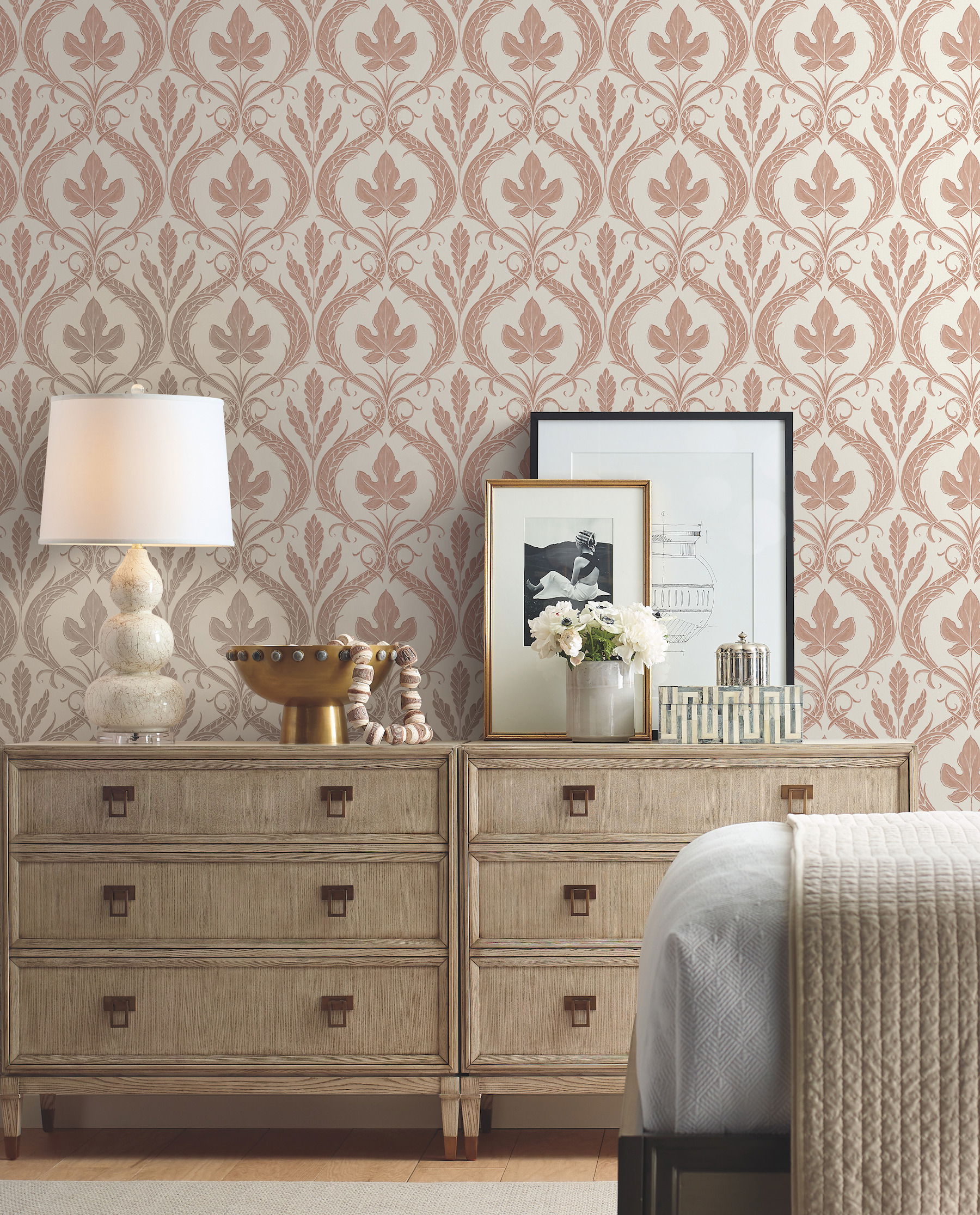 Adirondack Damask Brown & Beige Wallpaper large image 