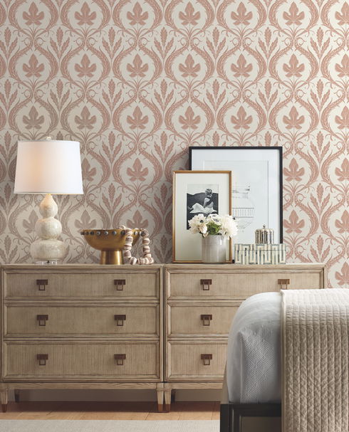Adirondack Damask Brown & Beige Wallpaper
