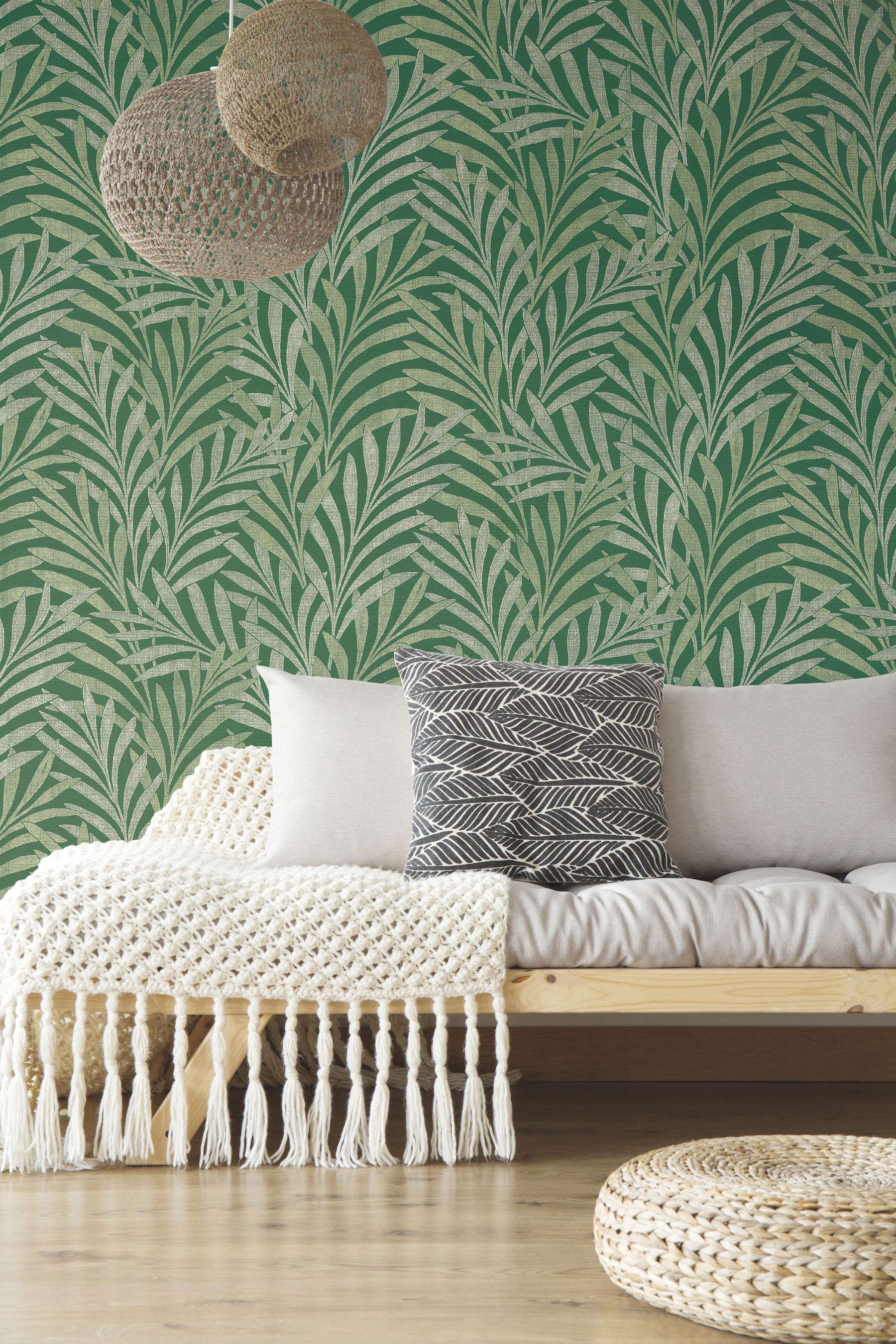 Tea Leaves Stripe Green Wallpaper large image 