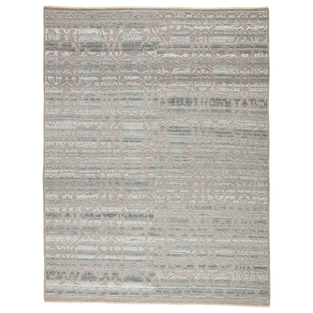 Damask Hand-Knotted Wool Gray Area Rug large image 