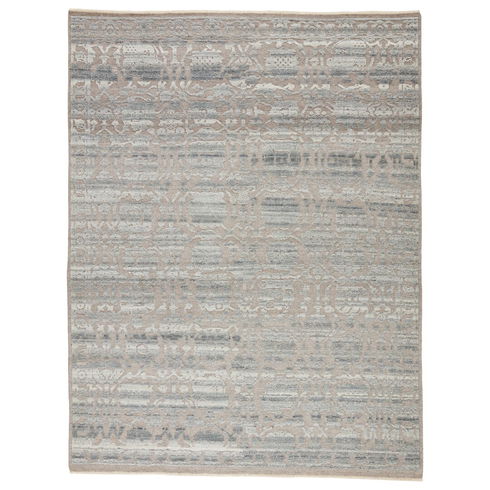 Damask Hand-Knotted Wool Gray Area Rug